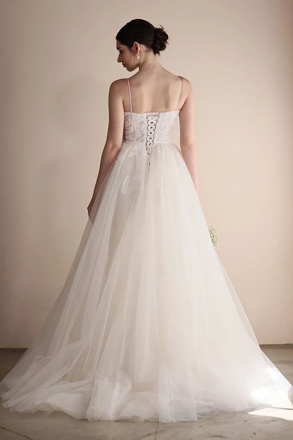 A-Line Sweep-Brush Train Lace Tulle Wedding Dress CW3553