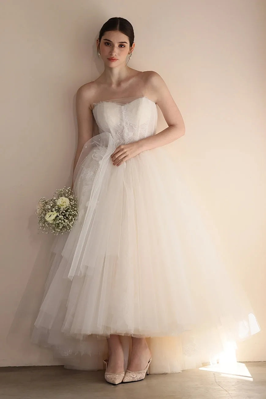A-Line Floor Length Lace Tulle Wedding Dress CW3554