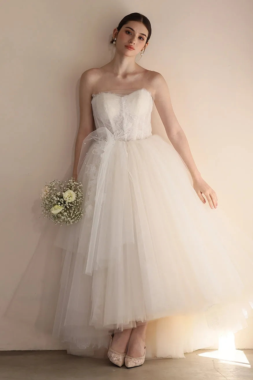 A-Line Floor Length Lace Tulle Wedding Dress CW3554