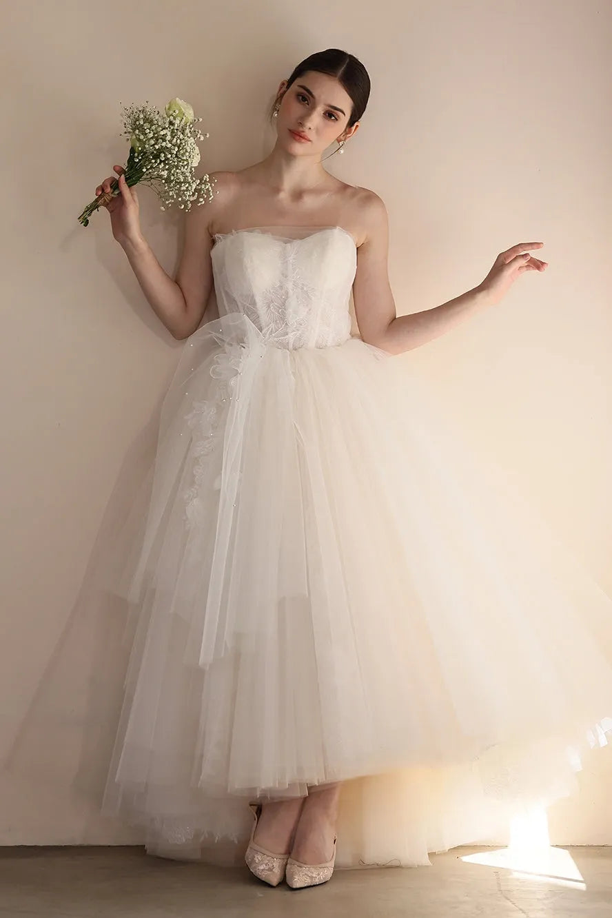 A-Line Floor Length Lace Tulle Wedding Dress CW3554