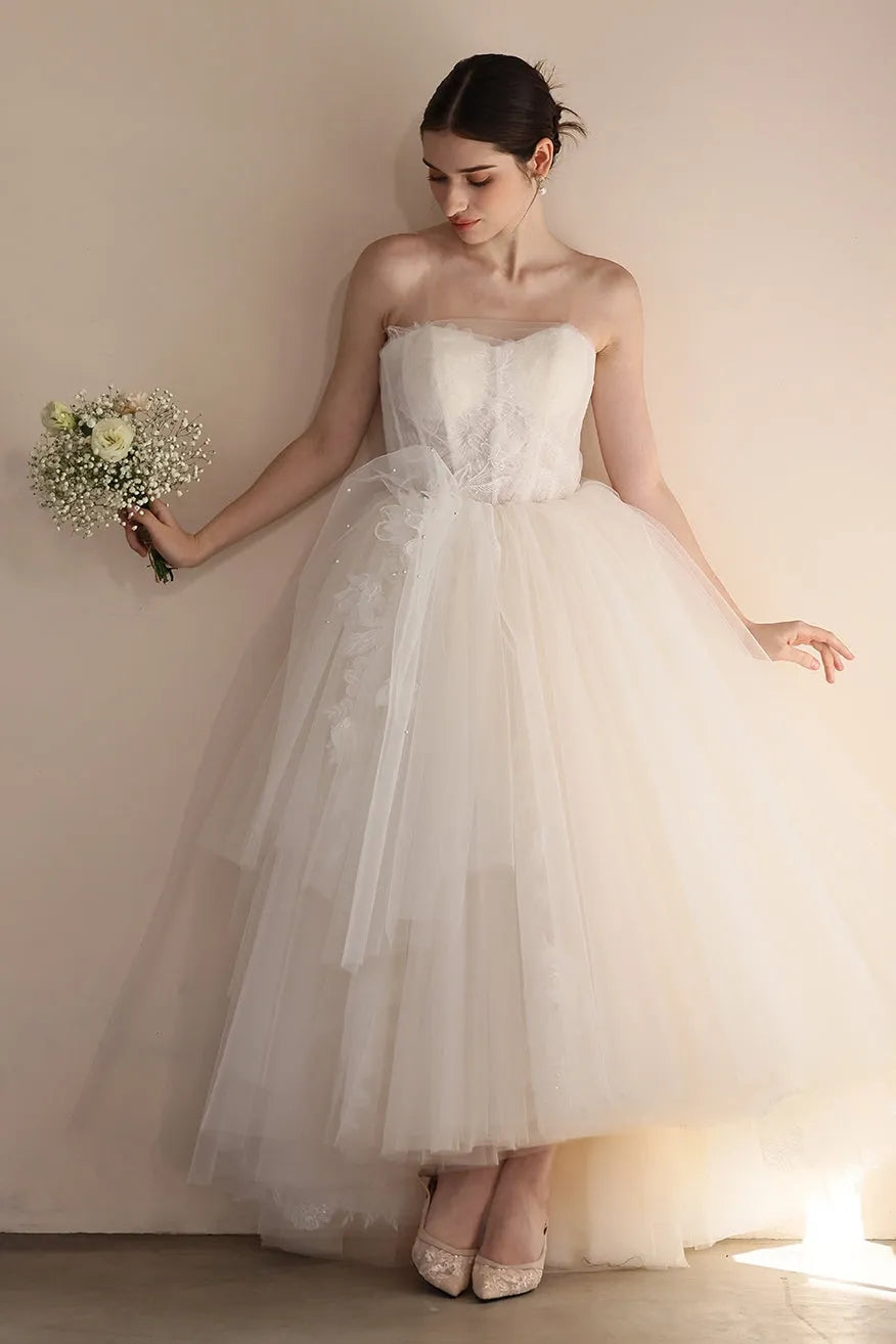 A-Line Floor Length Lace Tulle Wedding Dress CW3554