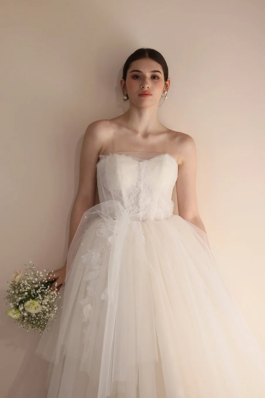 A-Line Floor Length Lace Tulle Wedding Dress CW3554