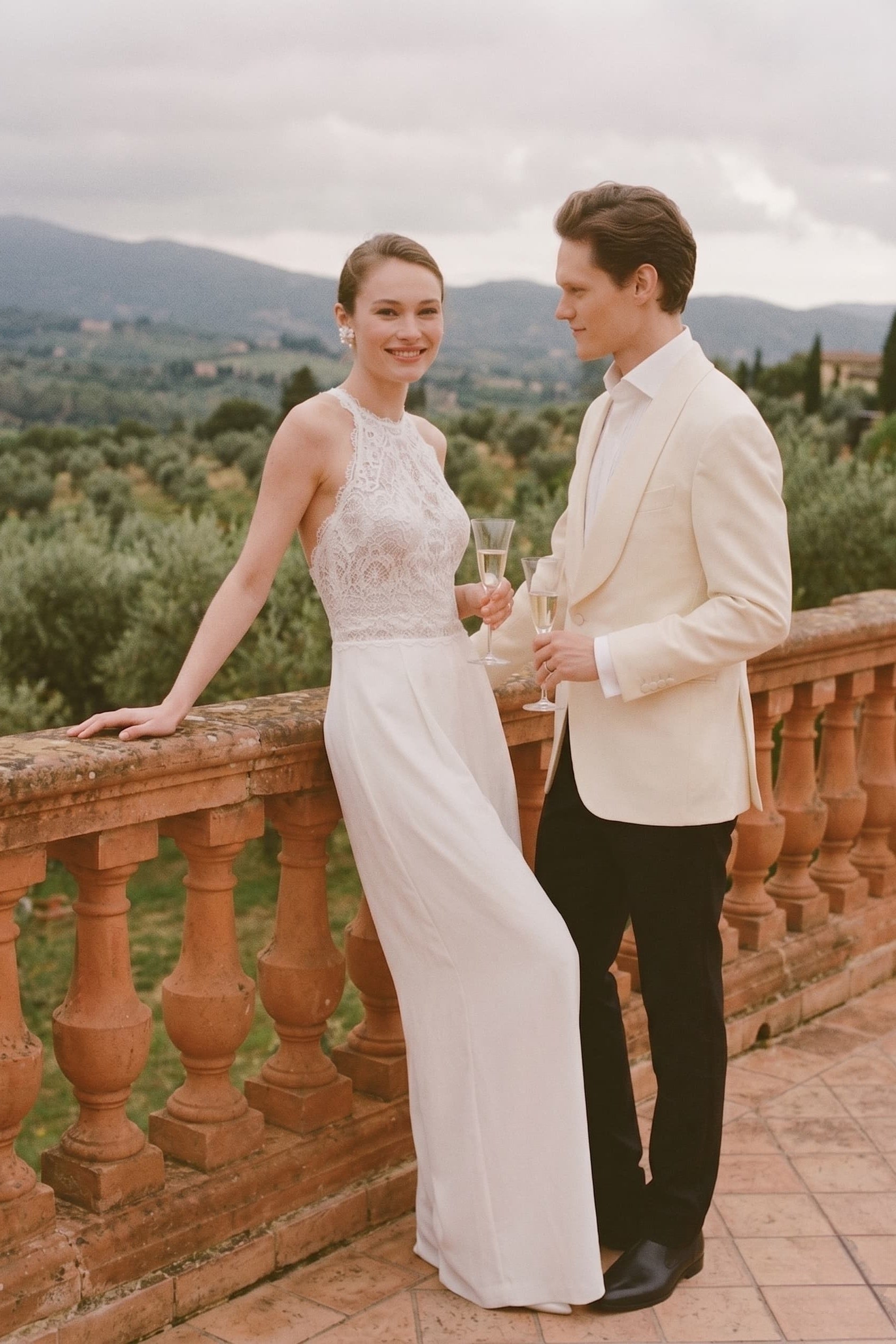 Wedding Jumpsuit Chiffon Floor-Length Halter Sleeveless Lace