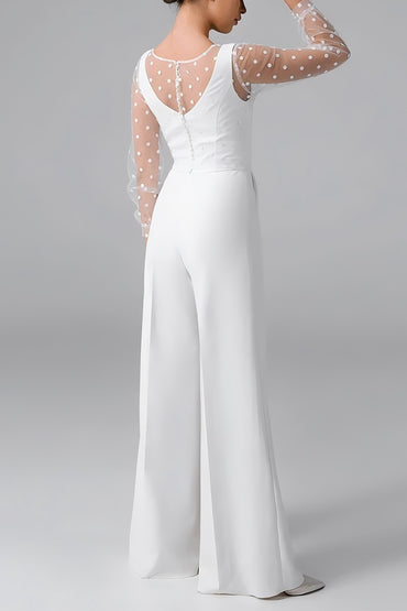 Scoop Floor Length Dot Tulle Elastic Cloth Wedding Jumpsuit CW3562