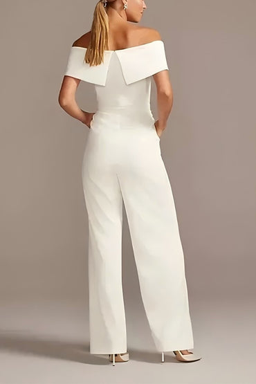 Off The Shoulder Floor Length Elastic Cloth Wedding Jumpsuit CW3566