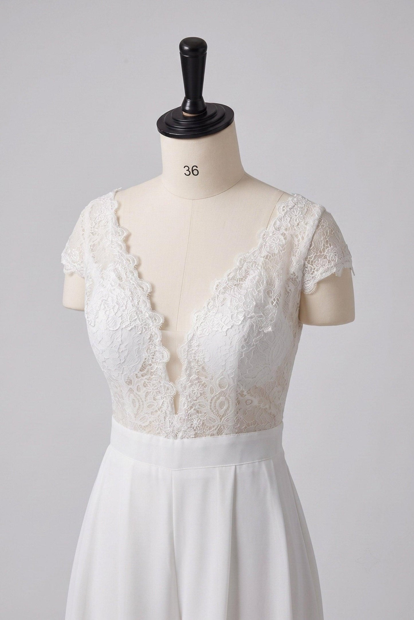 V-Neck Floor Length Lace Chiffon Wedding Jumpsuit CW3569 - 20 Days / As Picture:Ivory/Champagne / US0-UK2-EUR30 - COCOMELODY