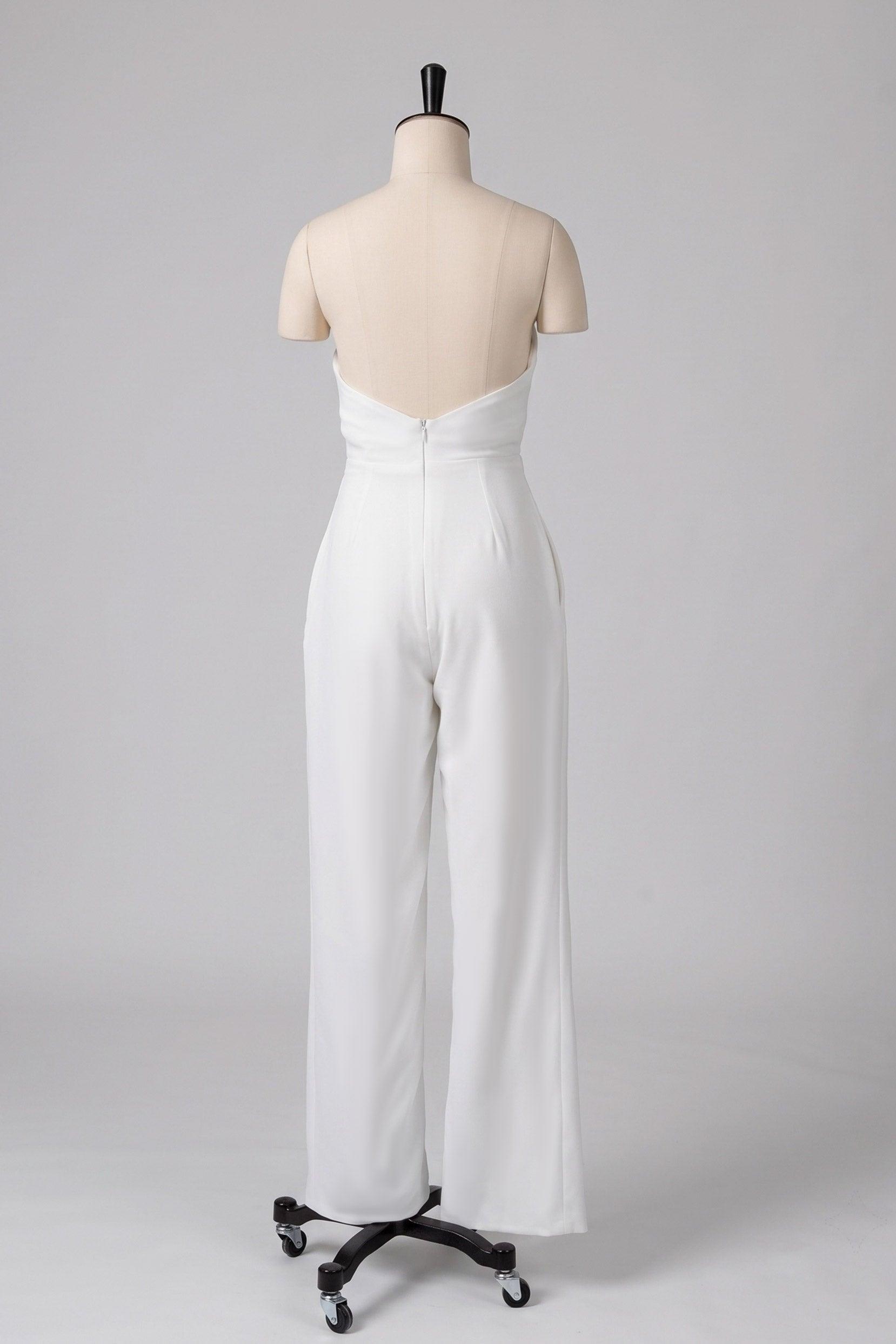 Strapless Floor Length Elastic Cloth Wedding Jumpsuit CW3570 - 20 Days / Ivory / US0-UK2-EUR30 - COCOMELODY