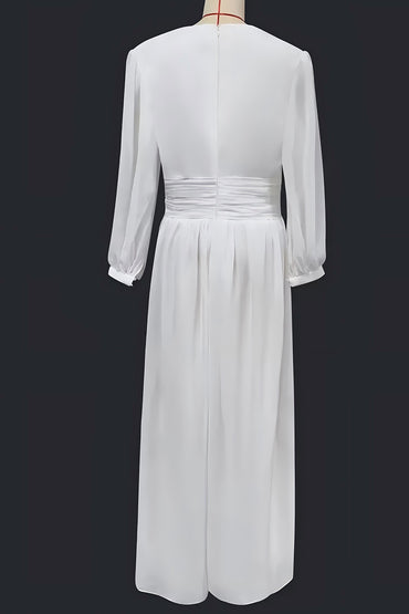 V-Neck Floor Length Chiffon Wedding Jumpsuit CW3573