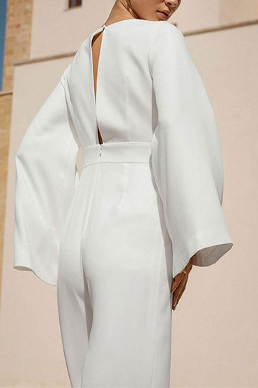 V-Neck Floor Length Chiffon Wedding Jumpsuit CW3580