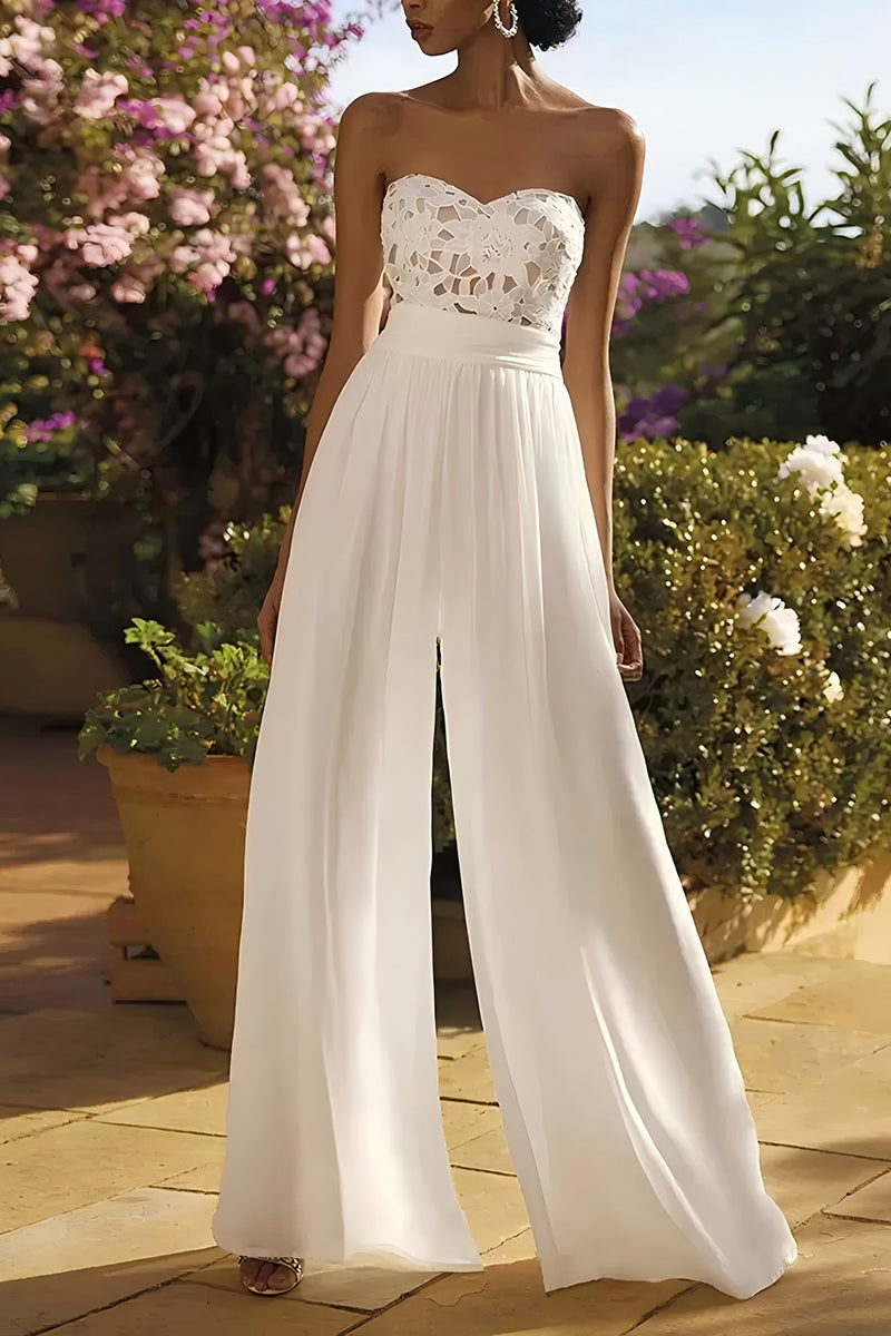 Sweetheart Floor Length Lace Chiffon Wedding Jumpsuit CW3583