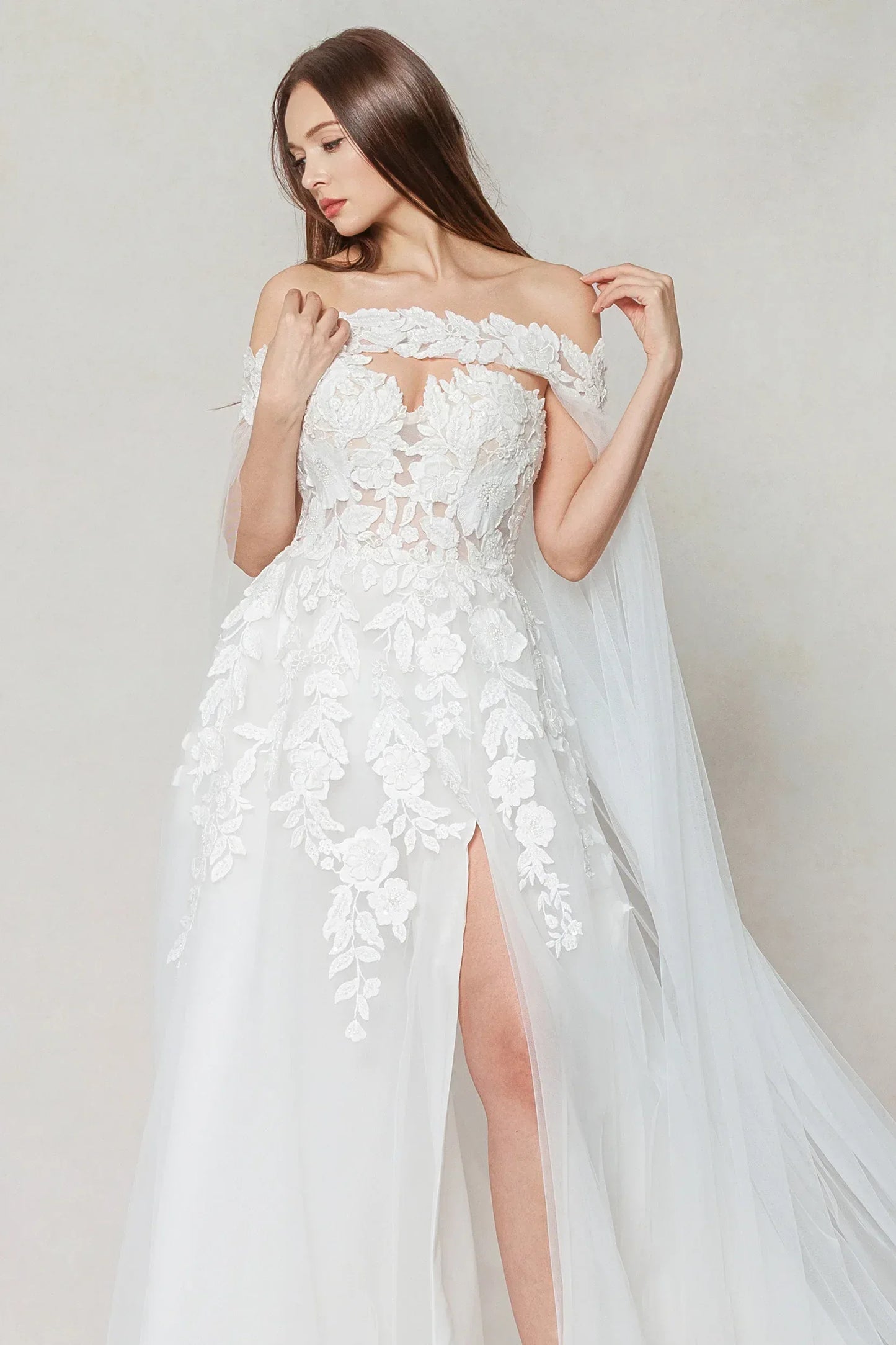 A-Line Sweep-Brush Train Tulle Wedding Dress CW3590 - COCOMELODY
