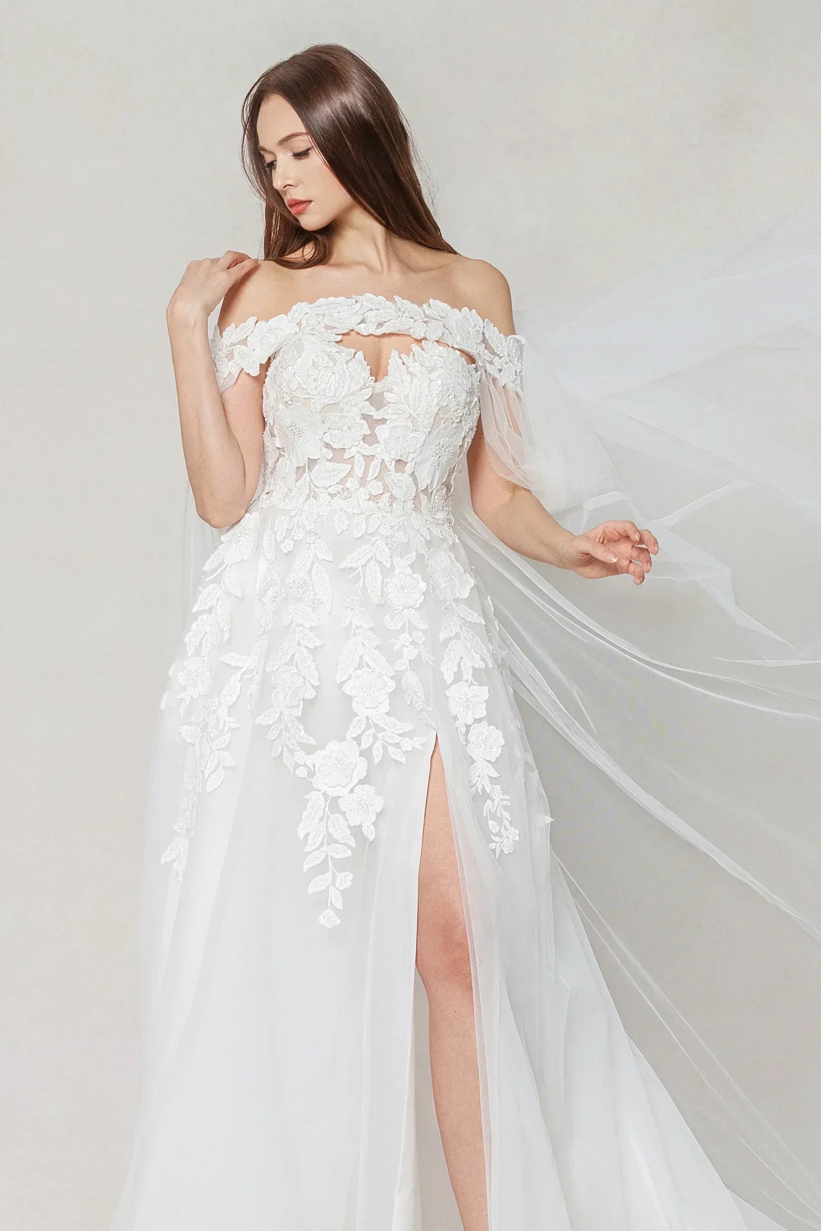 A-Line Sweep-Brush Train Tulle Wedding Dress CW3590 - COCOMELODY