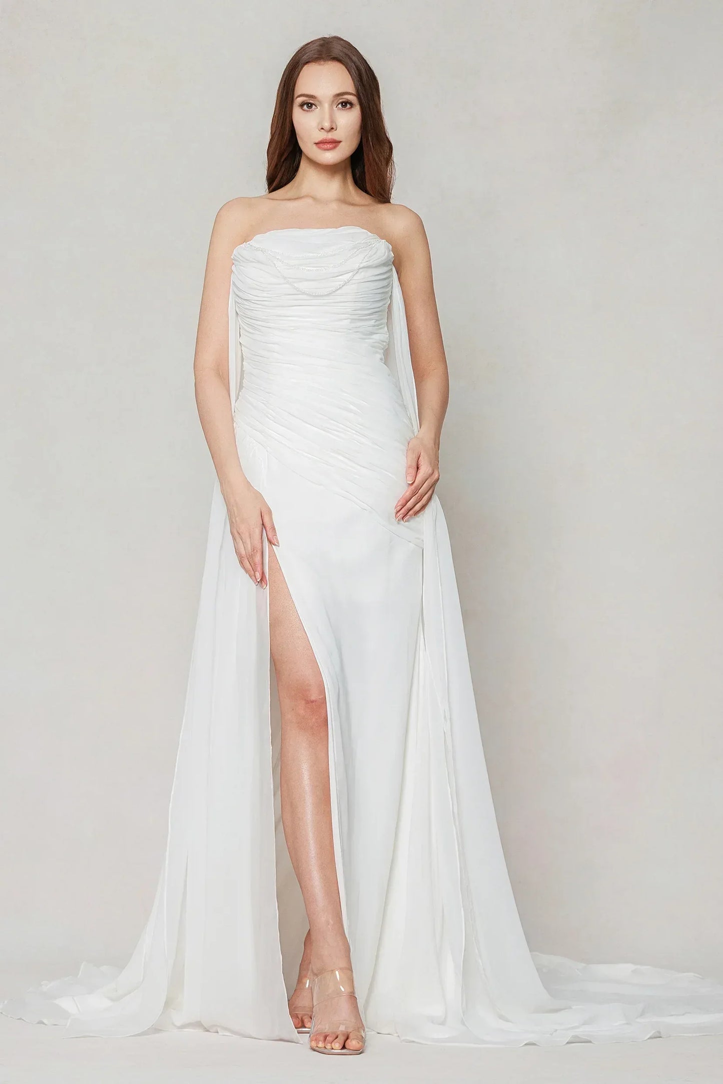 Sheath-Column Chapel Train Chiffon Wedding Dress CW3592 - COCOMELODY