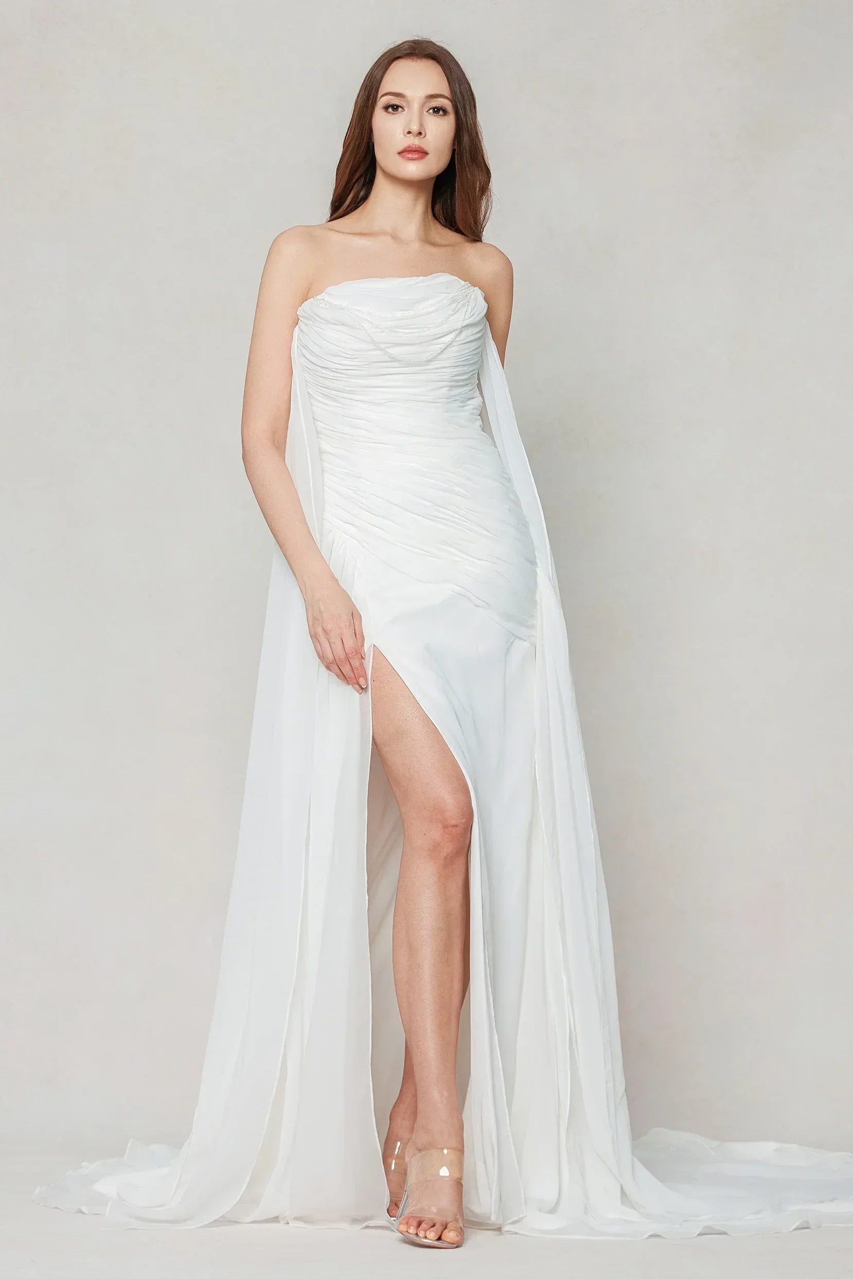 Sheath-Column Chapel Train Chiffon Wedding Dress CW3592 - COCOMELODY