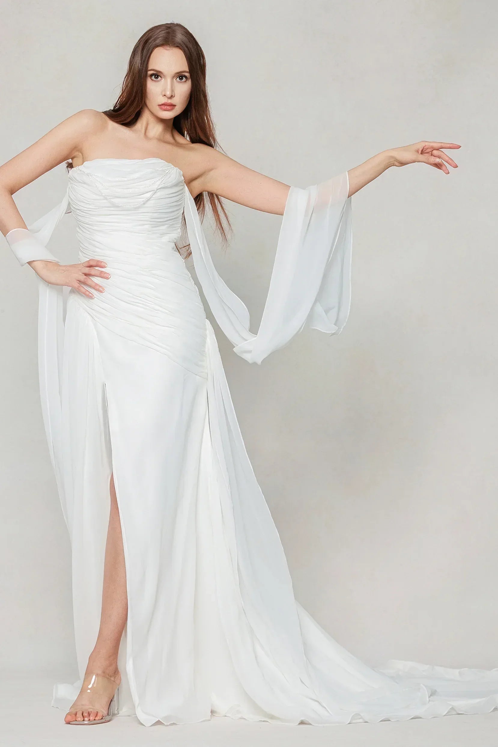 Sheath-Column Chapel Train Chiffon Wedding Dress CW3592 - COCOMELODY