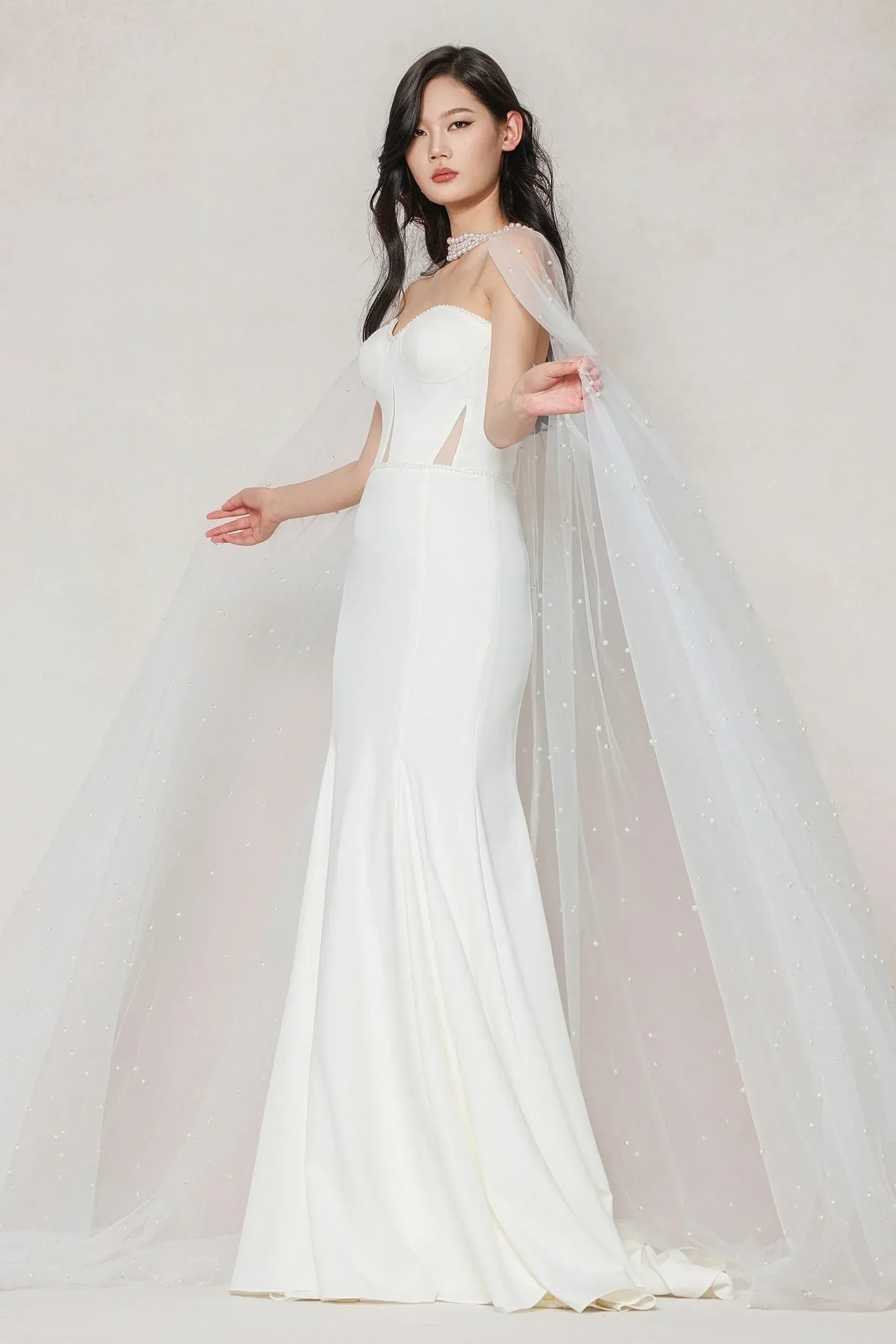 Trumpet-Mermaid Sweep-Brush Train Stretch Satin Wedding Dress CW3593 - COCOMELODY