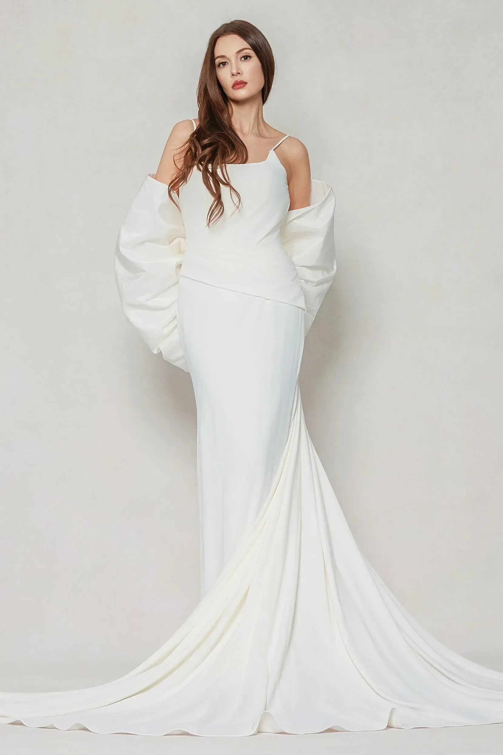 Trumpet-Mermaid Sweep-Brush Train Stretch Satin Wedding Dress CW3594 - COCOMELODY