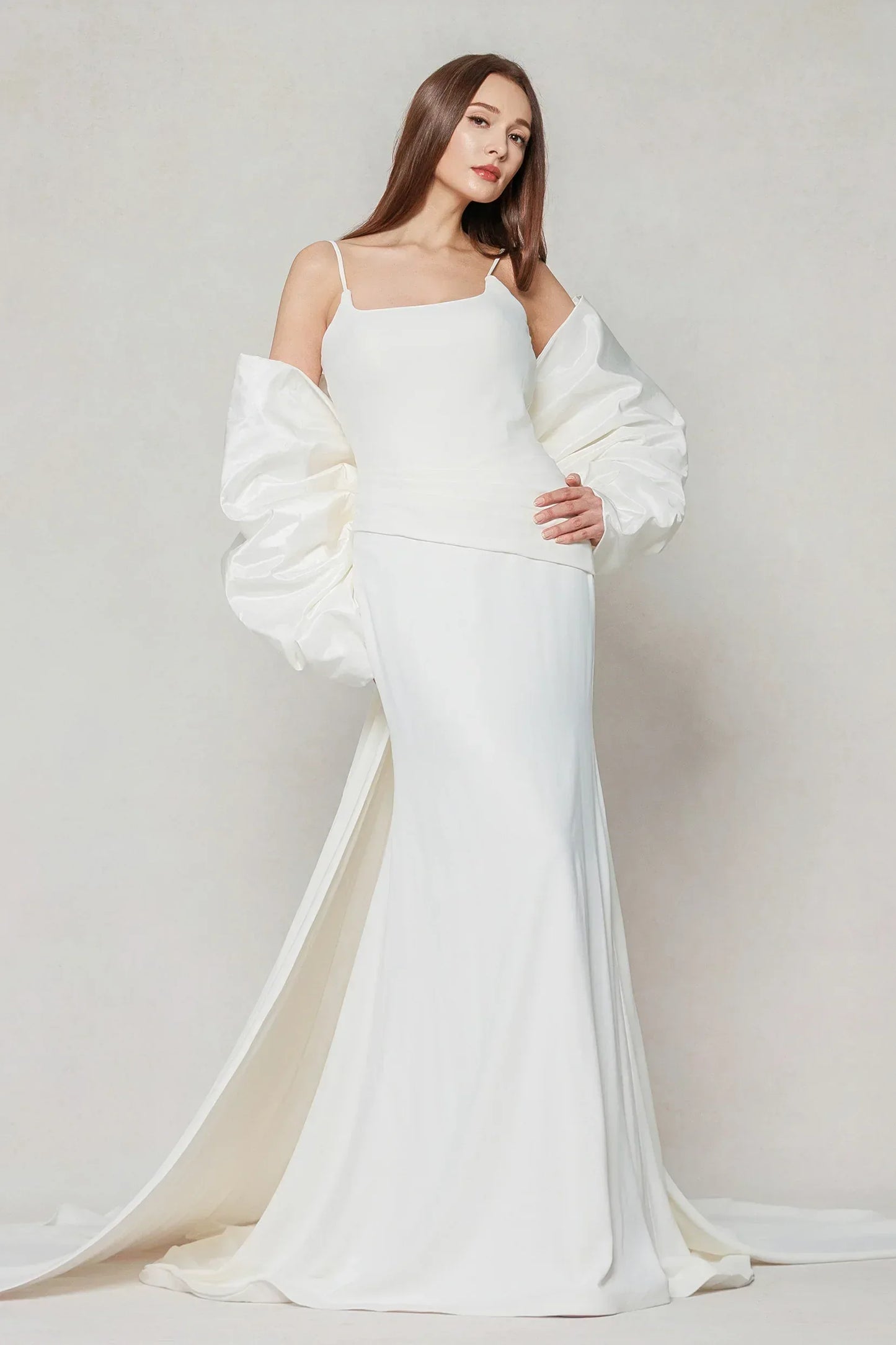 Trumpet-Mermaid Sweep-Brush Train Stretch Satin Wedding Dress CW3594 - COCOMELODY