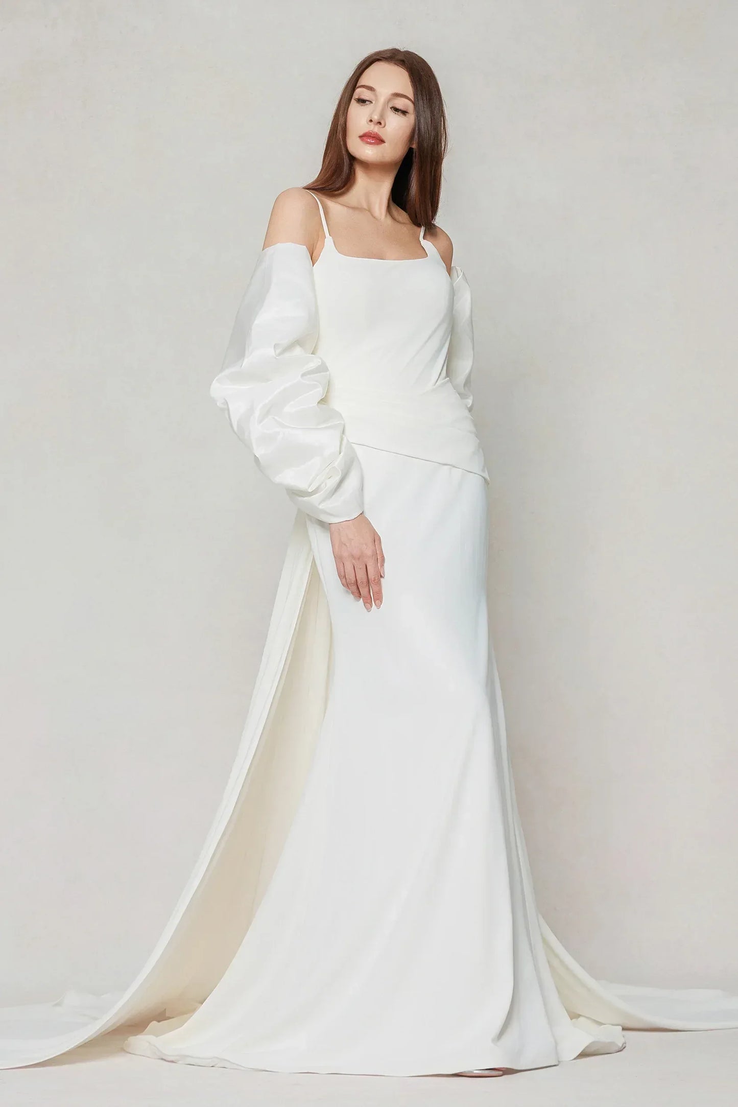 Trumpet-Mermaid Sweep-Brush Train Stretch Satin Wedding Dress CW3594 - COCOMELODY
