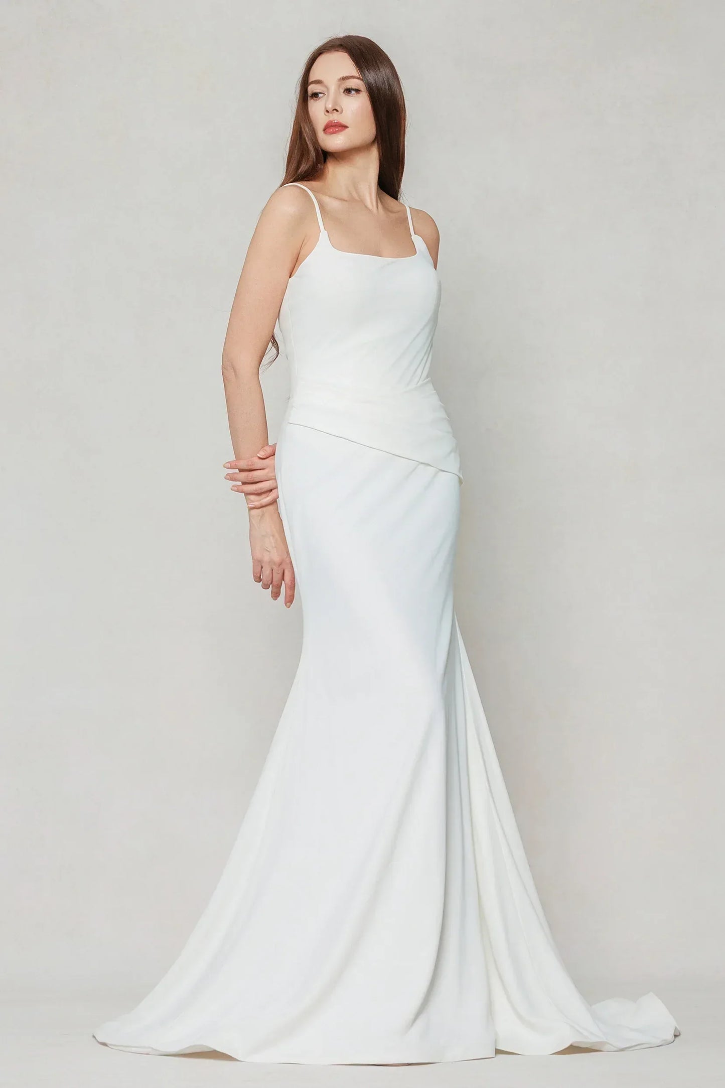 Trumpet-Mermaid Sweep-Brush Train Stretch Satin Wedding Dress CW3594 - COCOMELODY