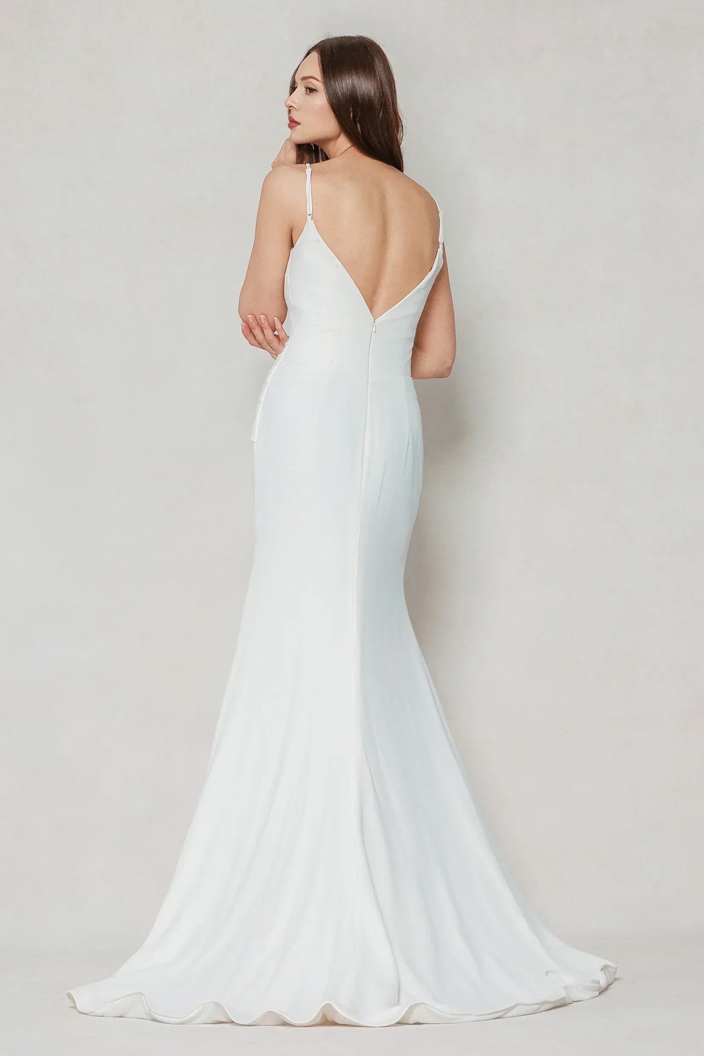 Trumpet-Mermaid Sweep-Brush Train Stretch Satin Wedding Dress CW3594 - COCOMELODY