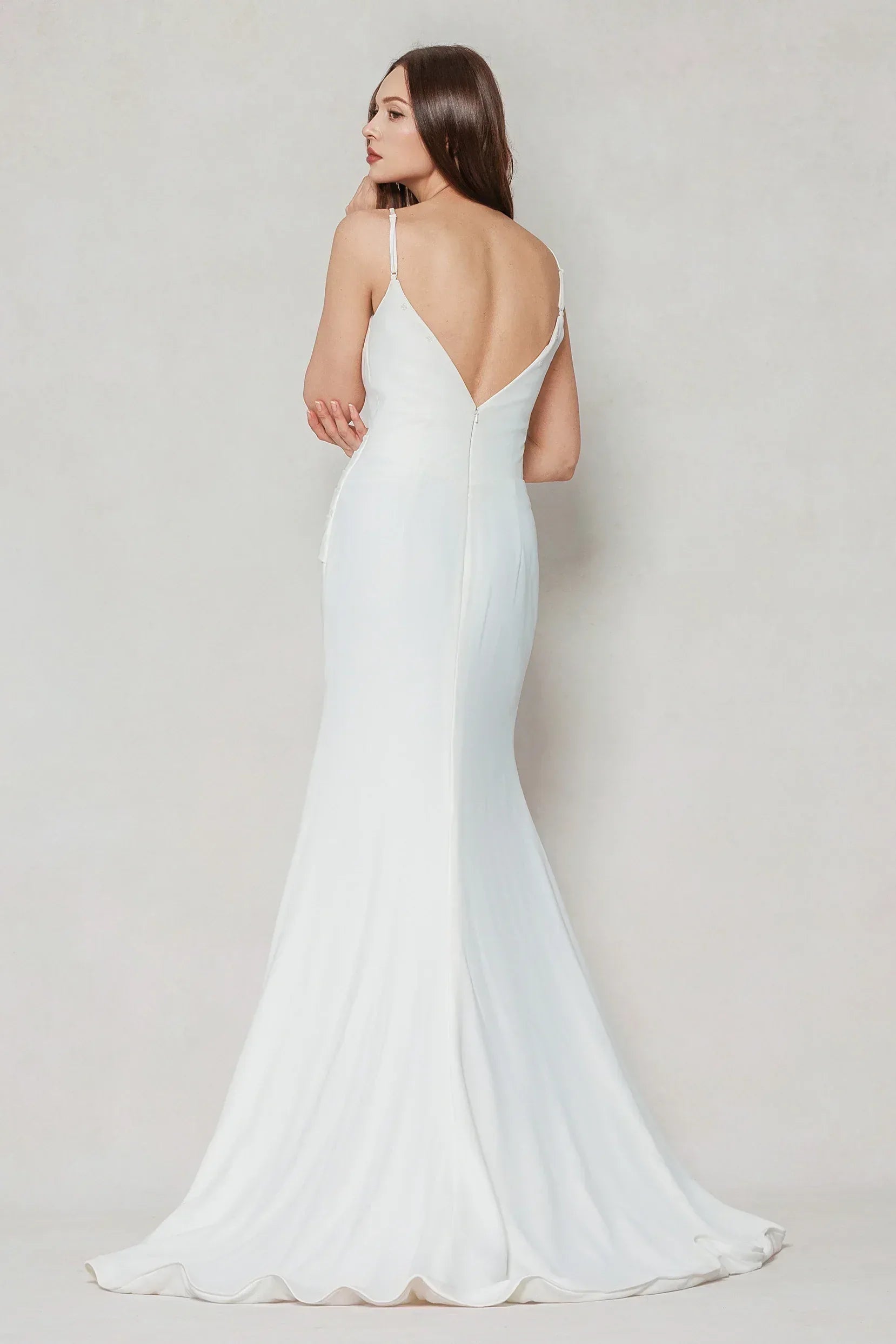 Trumpet-Mermaid Sweep-Brush Train Stretch Satin Wedding Dress CW3594 - COCOMELODY