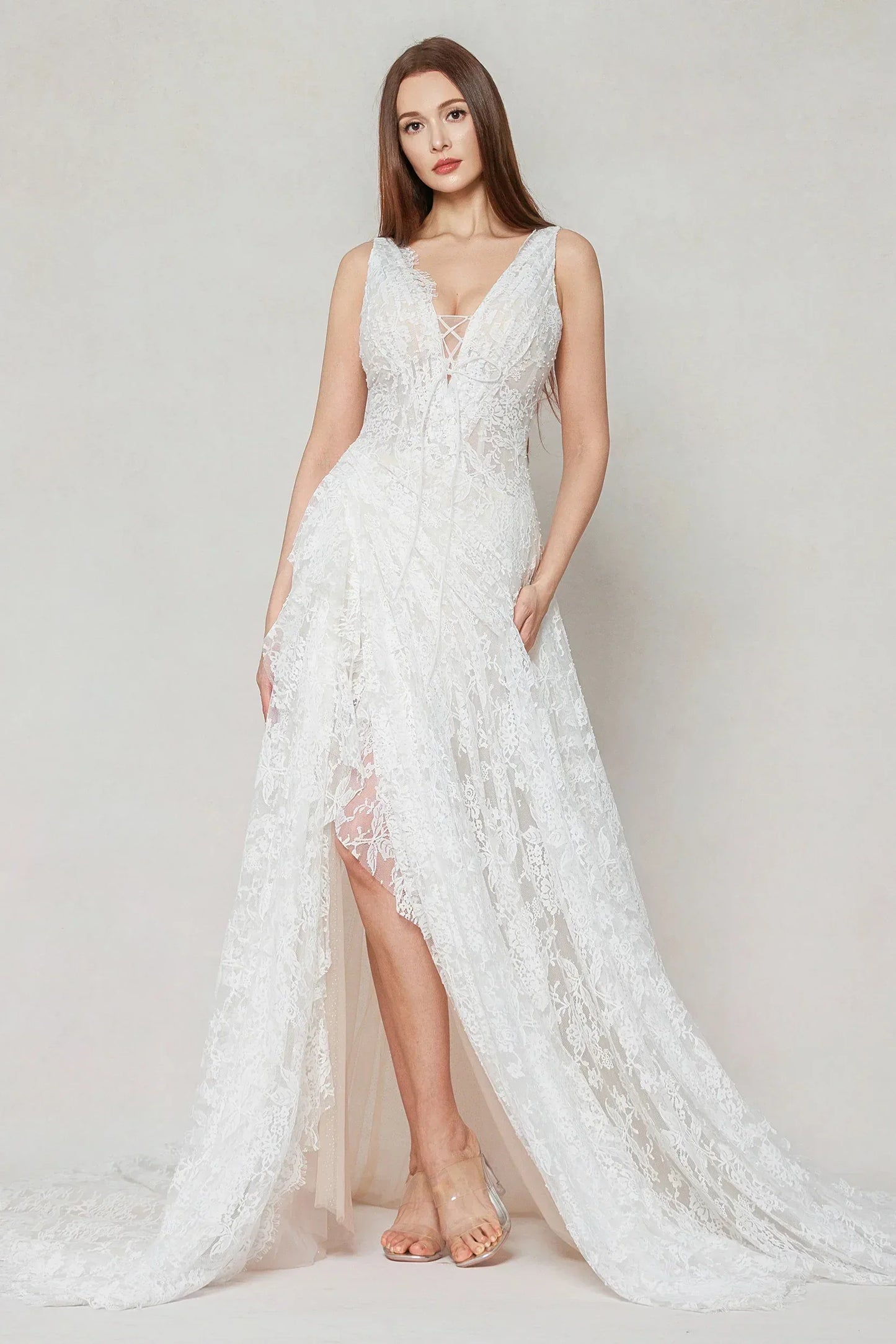 A-Line Court Train Lace Wedding Dress CW3597 - COCOMELODY
