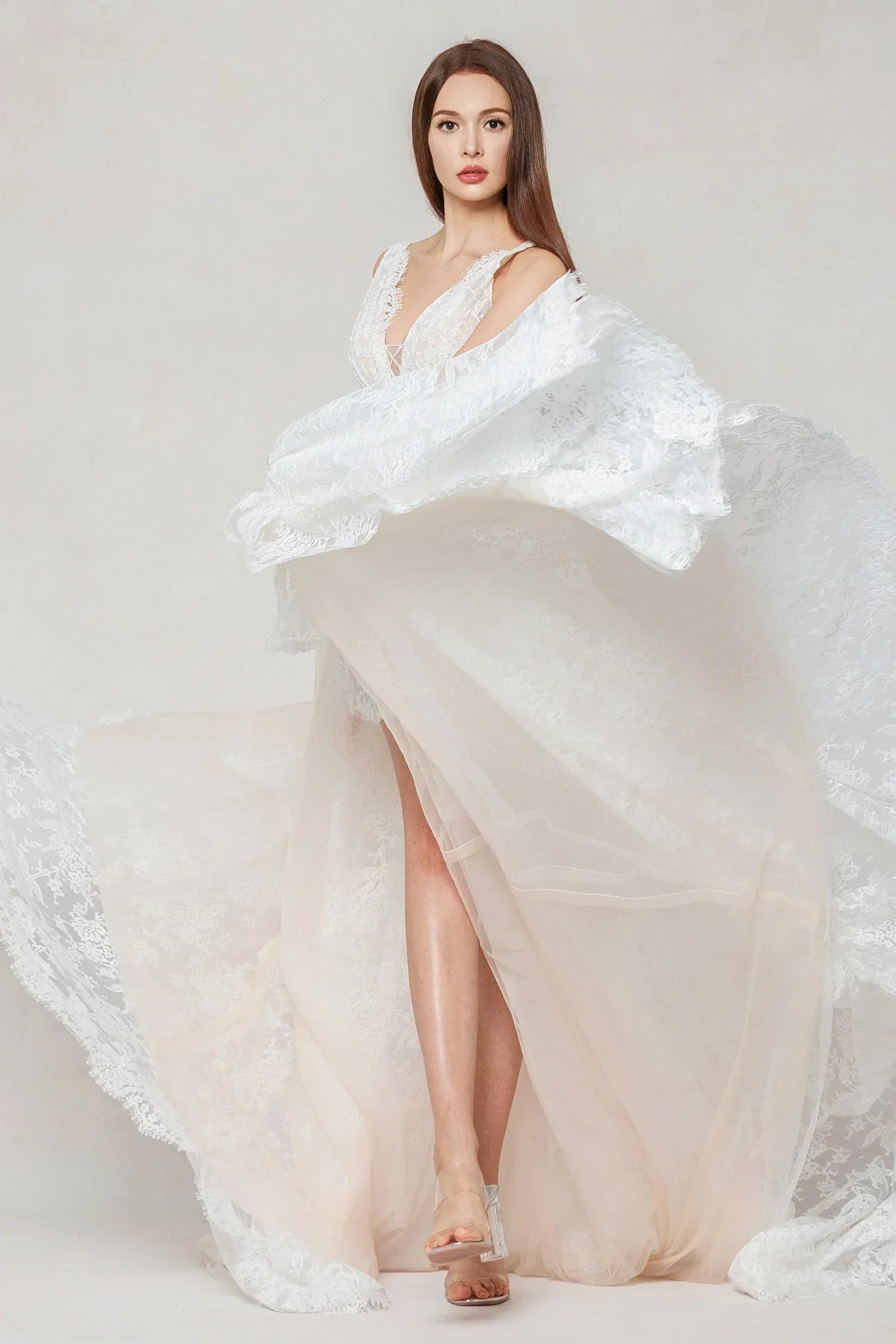 A-Line Court Train Lace Wedding Dress CW3597 - COCOMELODY