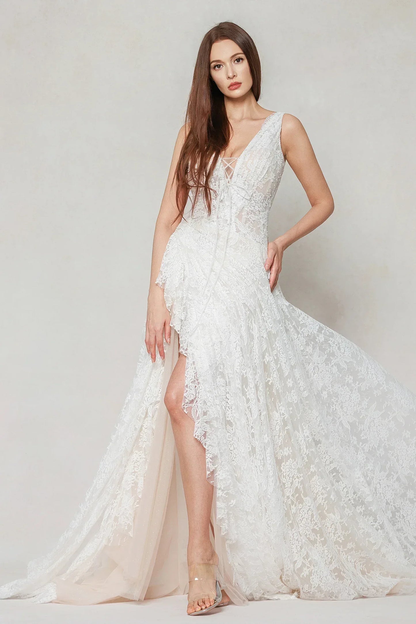 A-Line Court Train Lace Wedding Dress CW3597 - COCOMELODY