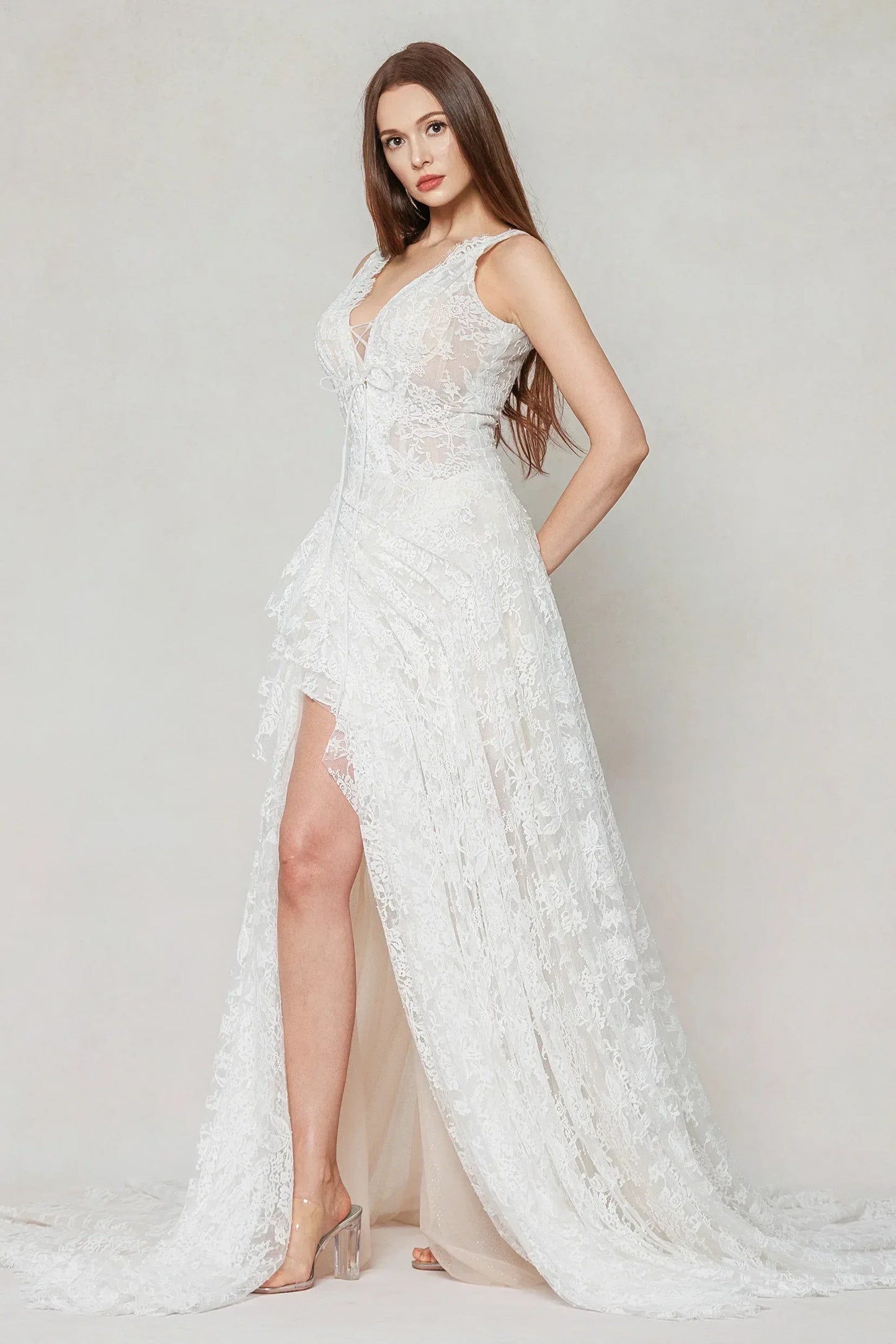 A-Line Court Train Lace Wedding Dress CW3597 - COCOMELODY