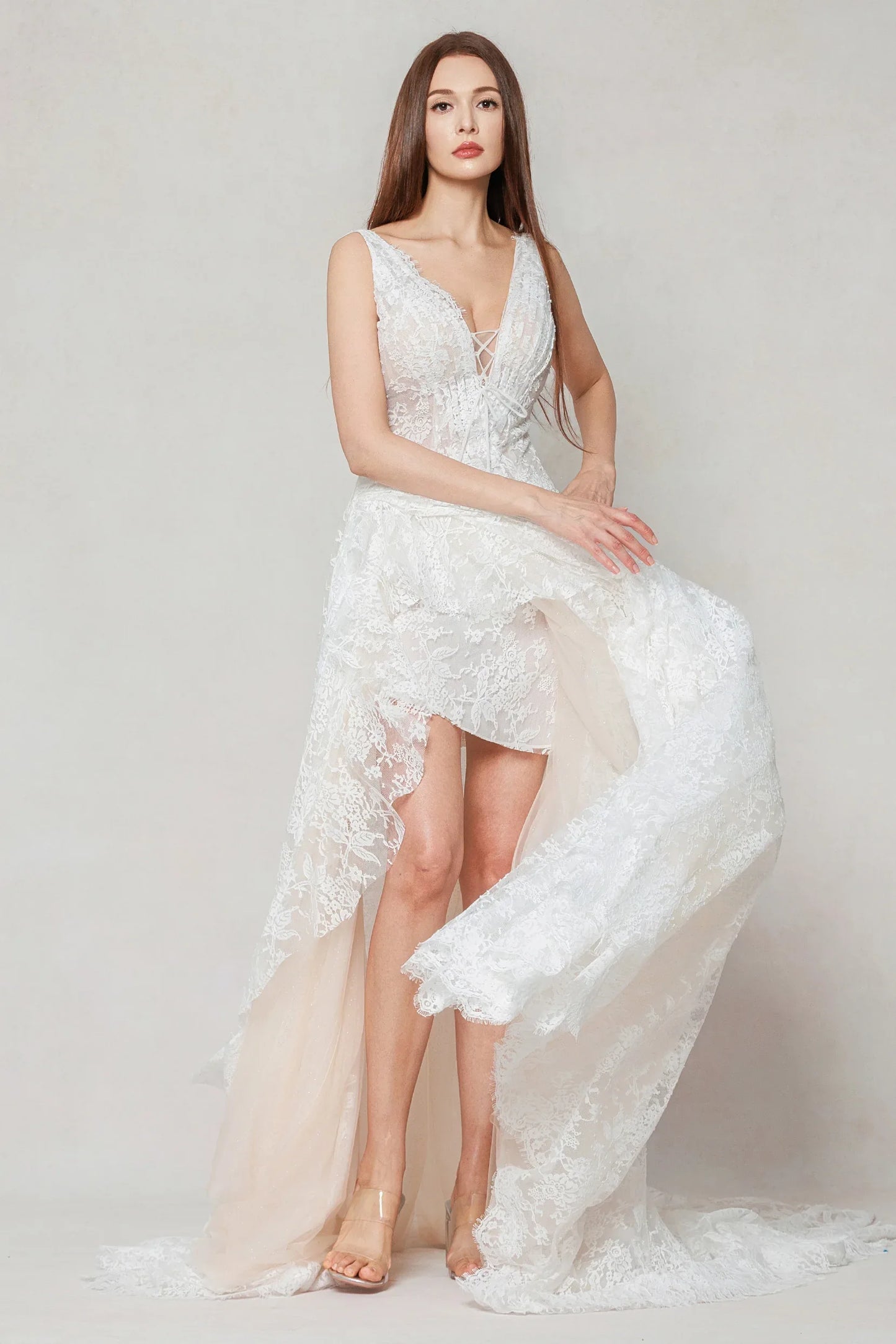 A-Line Court Train Lace Wedding Dress CW3597 - COCOMELODY