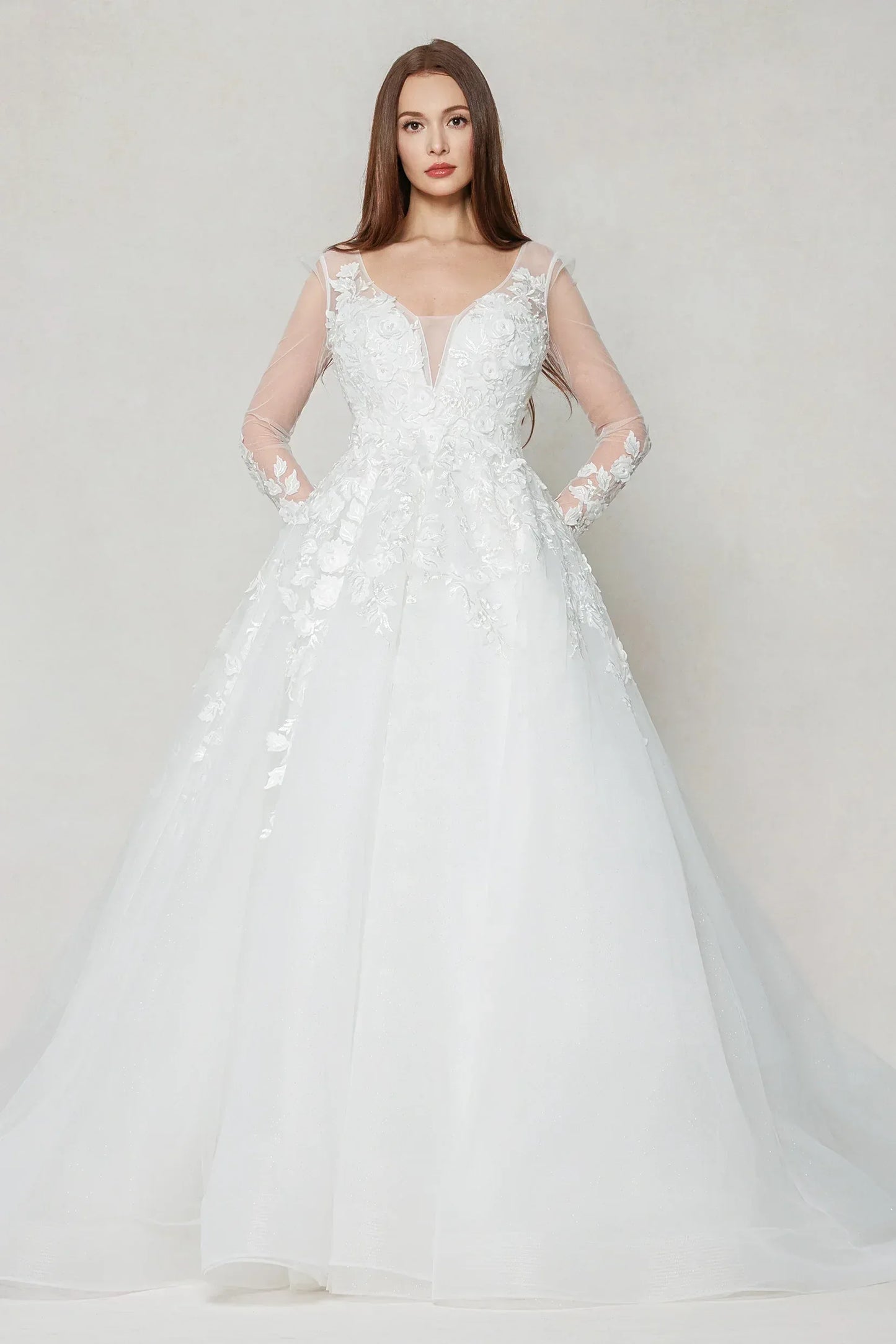 A-Line Chapel Train Tulle Wedding Dress CW3598 - COCOMELODY