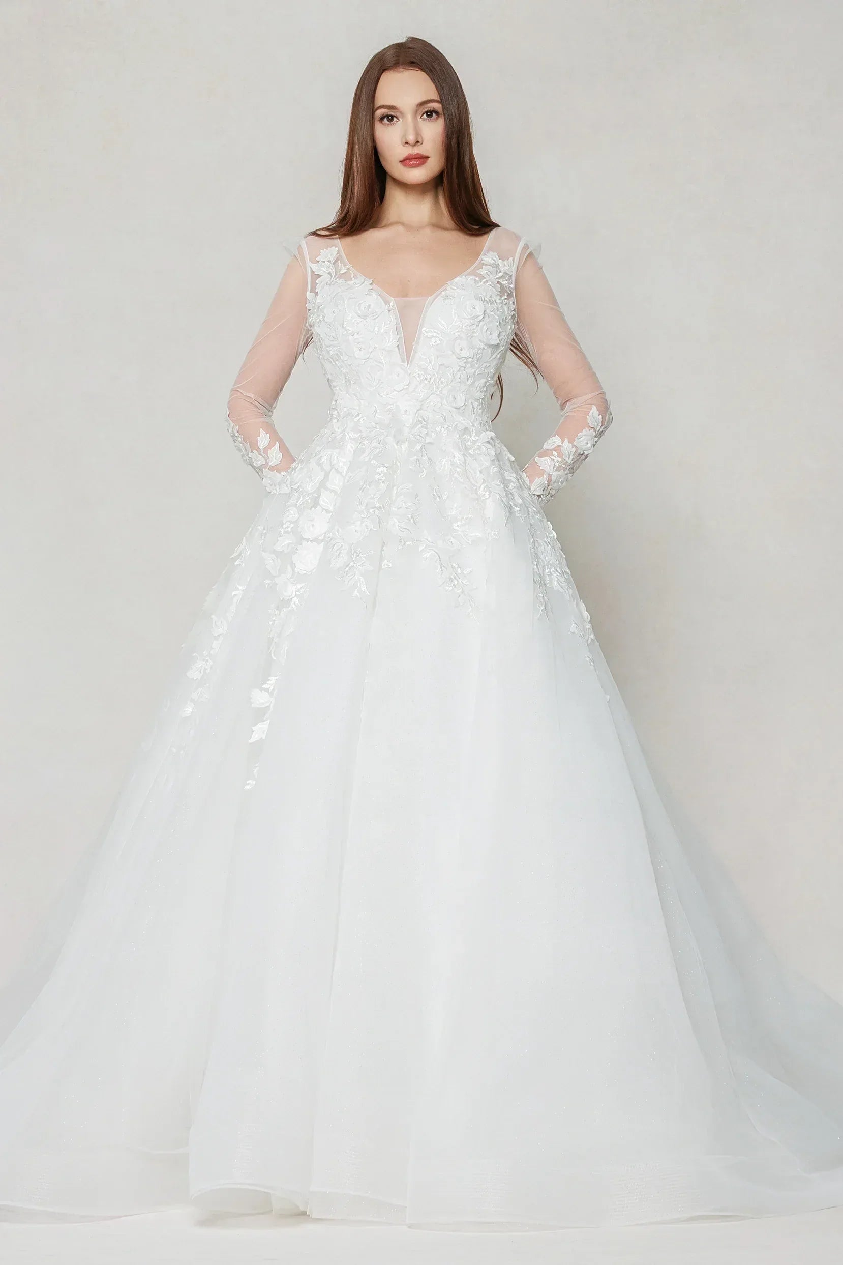 A-Line Chapel Train Tulle Wedding Dress CW3598 - COCOMELODY