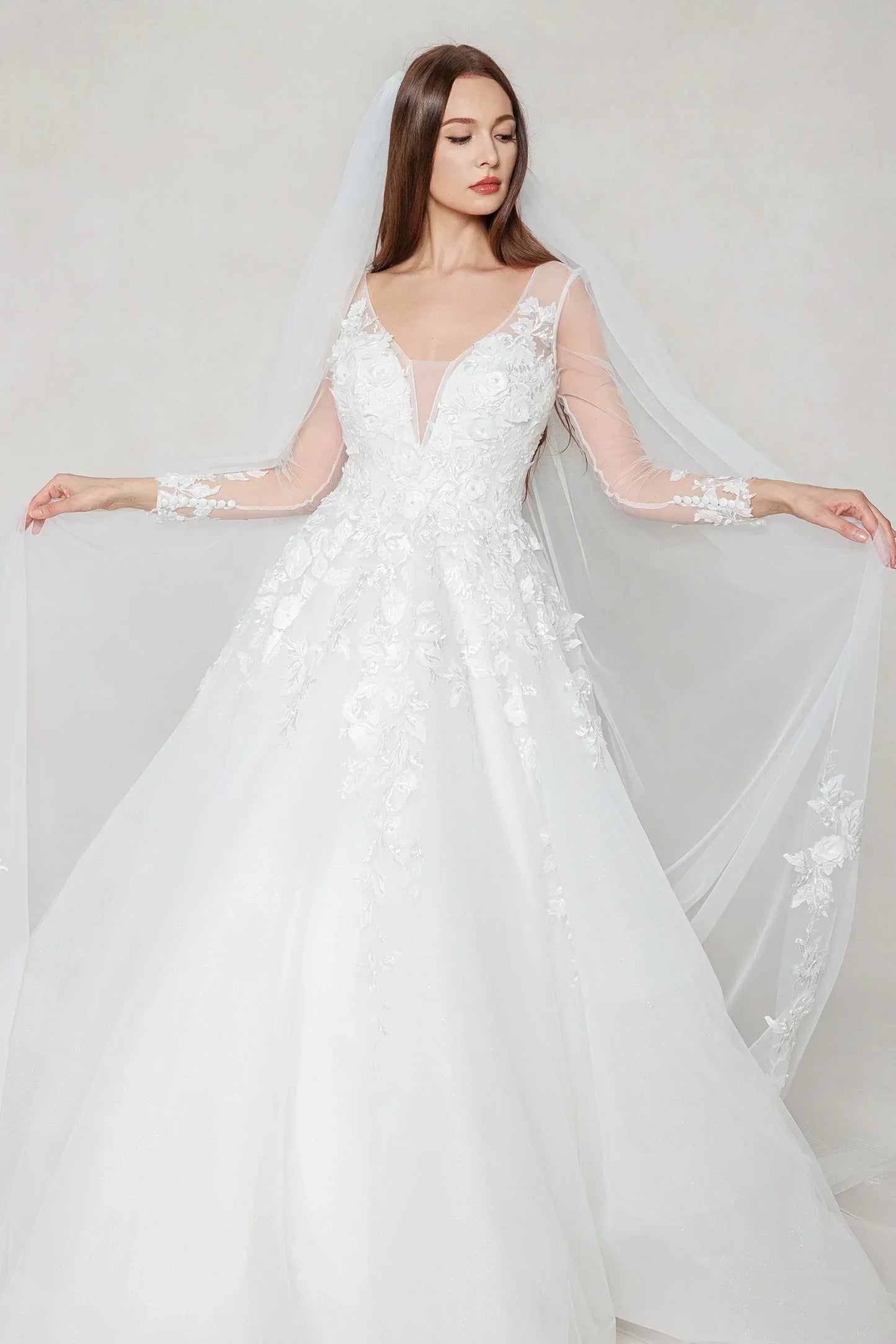 A-Line Chapel Train Tulle Wedding Dress CW3598 - COCOMELODY