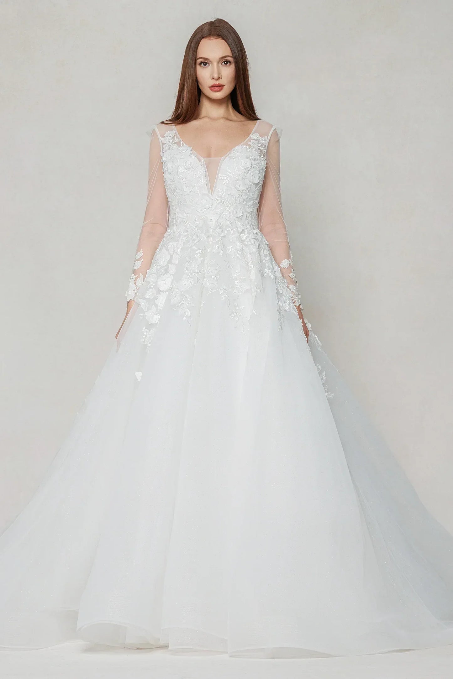 A-Line Chapel Train Tulle Wedding Dress CW3598 - COCOMELODY