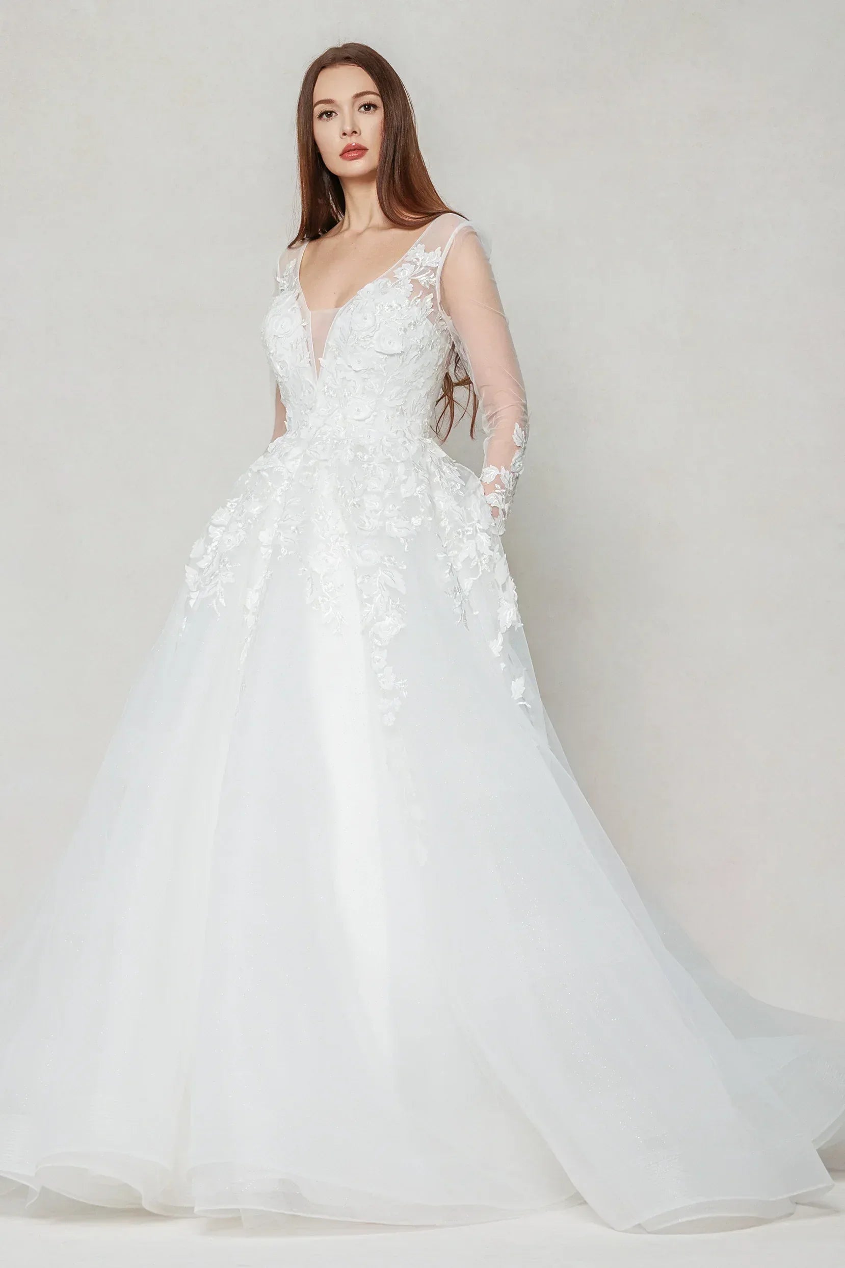 A-Line Chapel Train Tulle Wedding Dress CW3598 - COCOMELODY