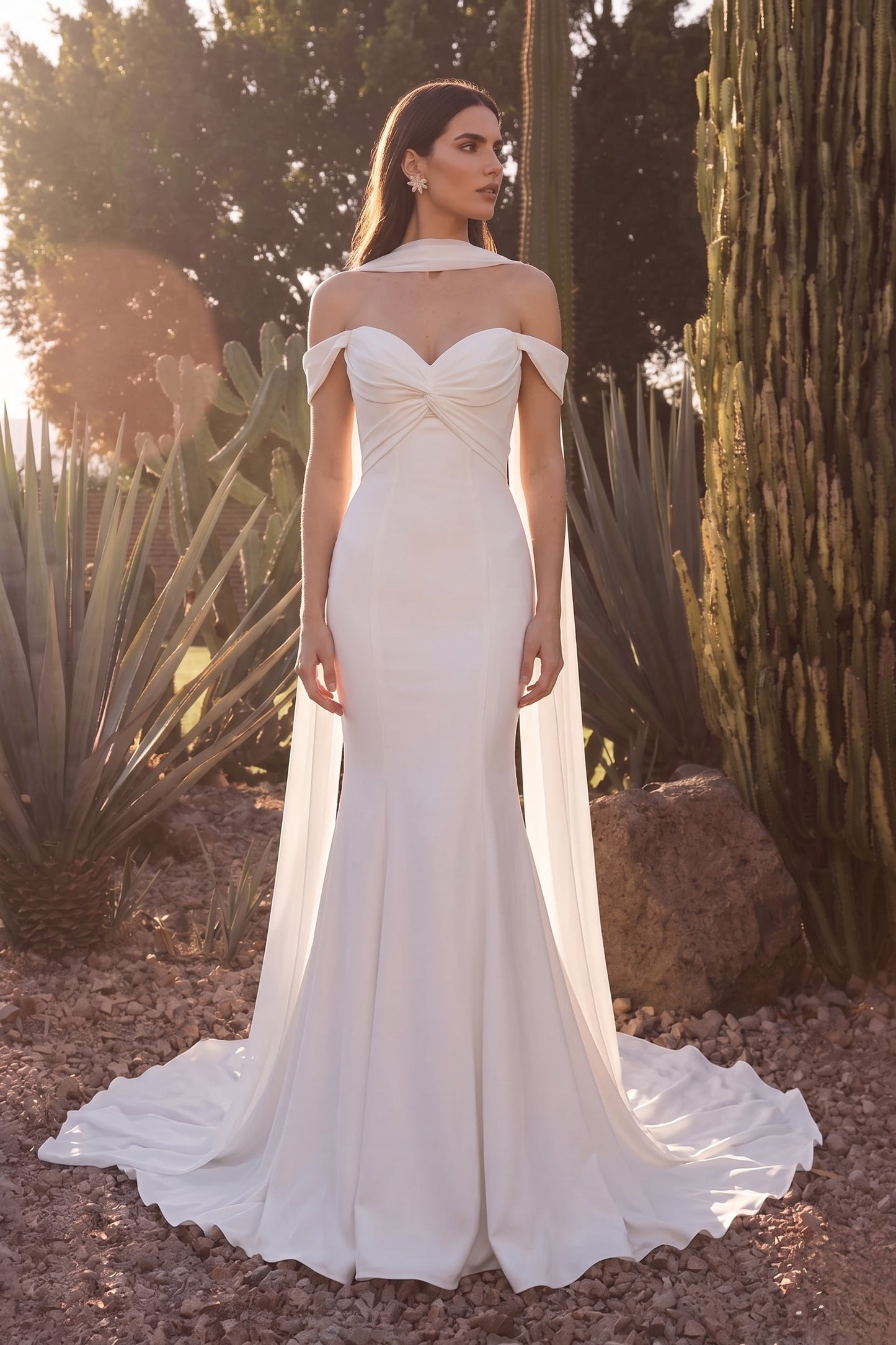 Trumpet-Mermaid Court Train Stretch Satin Wedding Dress CW3600