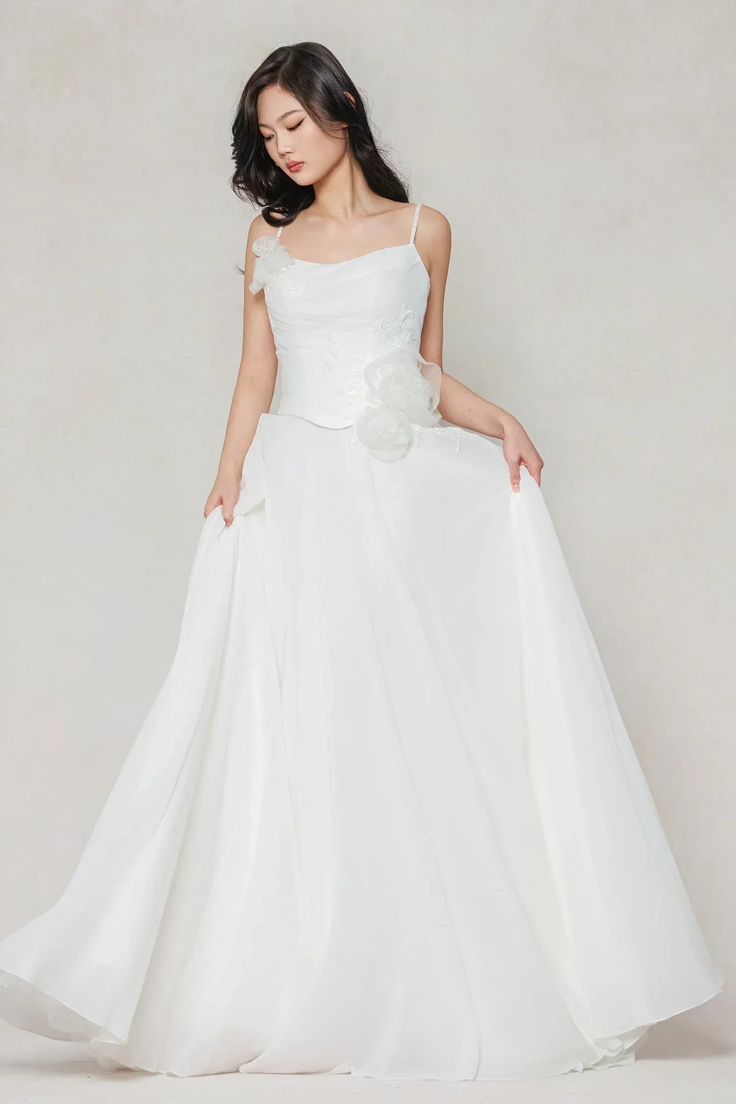 A-Line Court Train Chiffon Wedding Dress CW3601 - COCOMELODY
