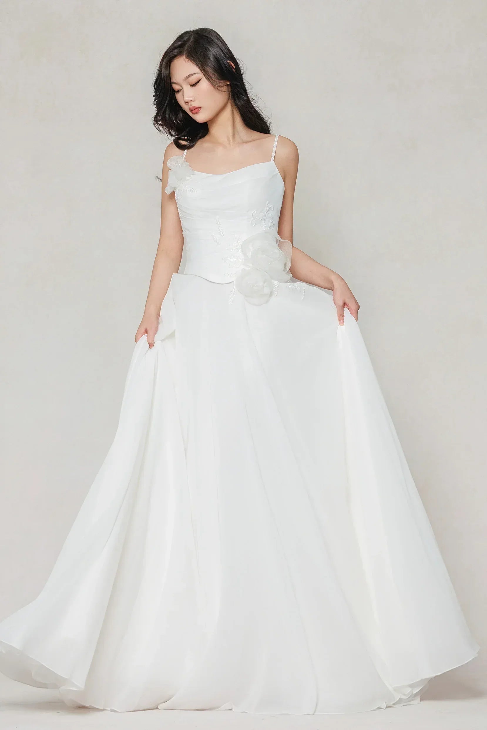 A-Line Court Train Chiffon Wedding Dress CW3601 - COCOMELODY