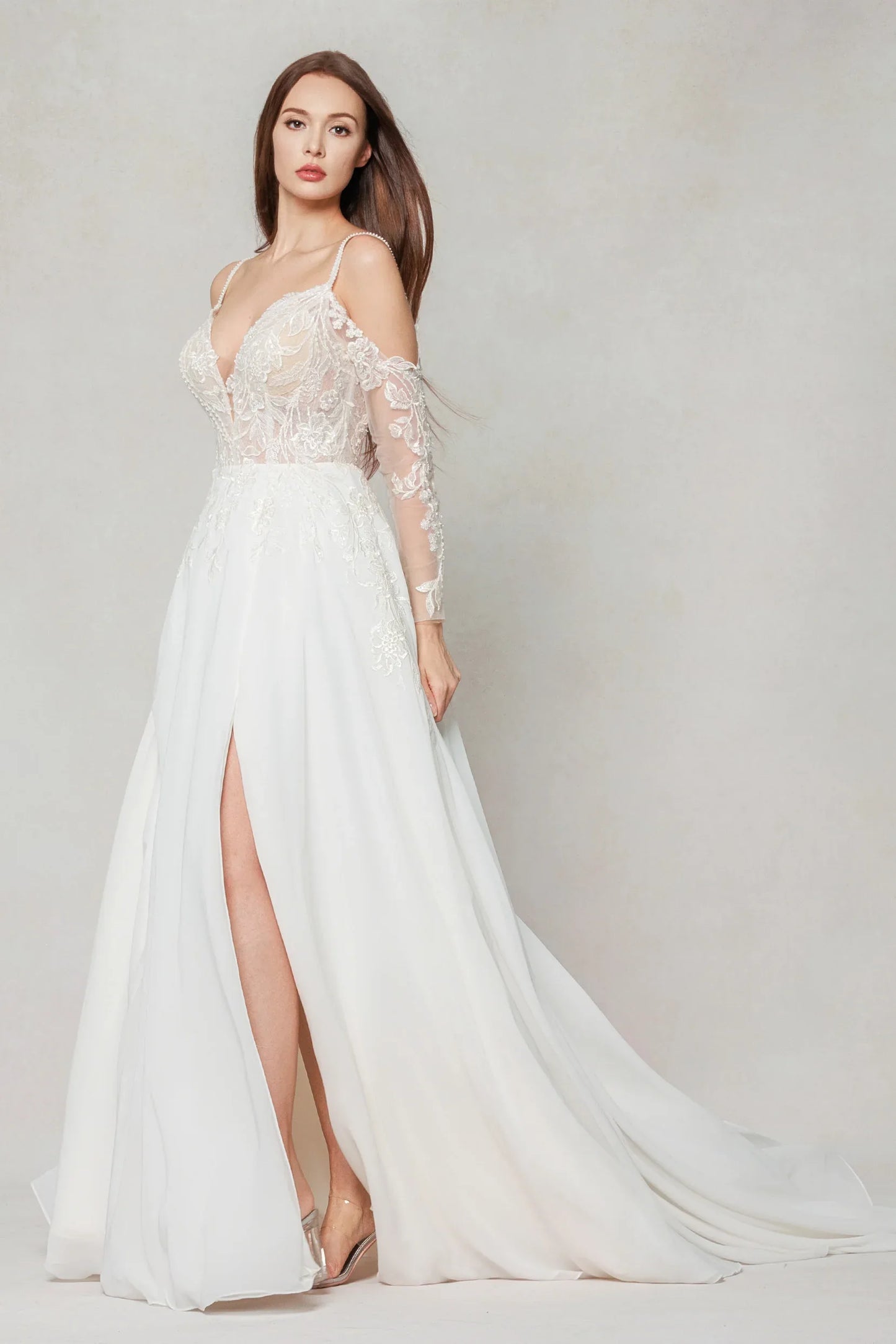 A-Line Court Train Lace Chiffon Wedding Dress CW3602 - COCOMELODY