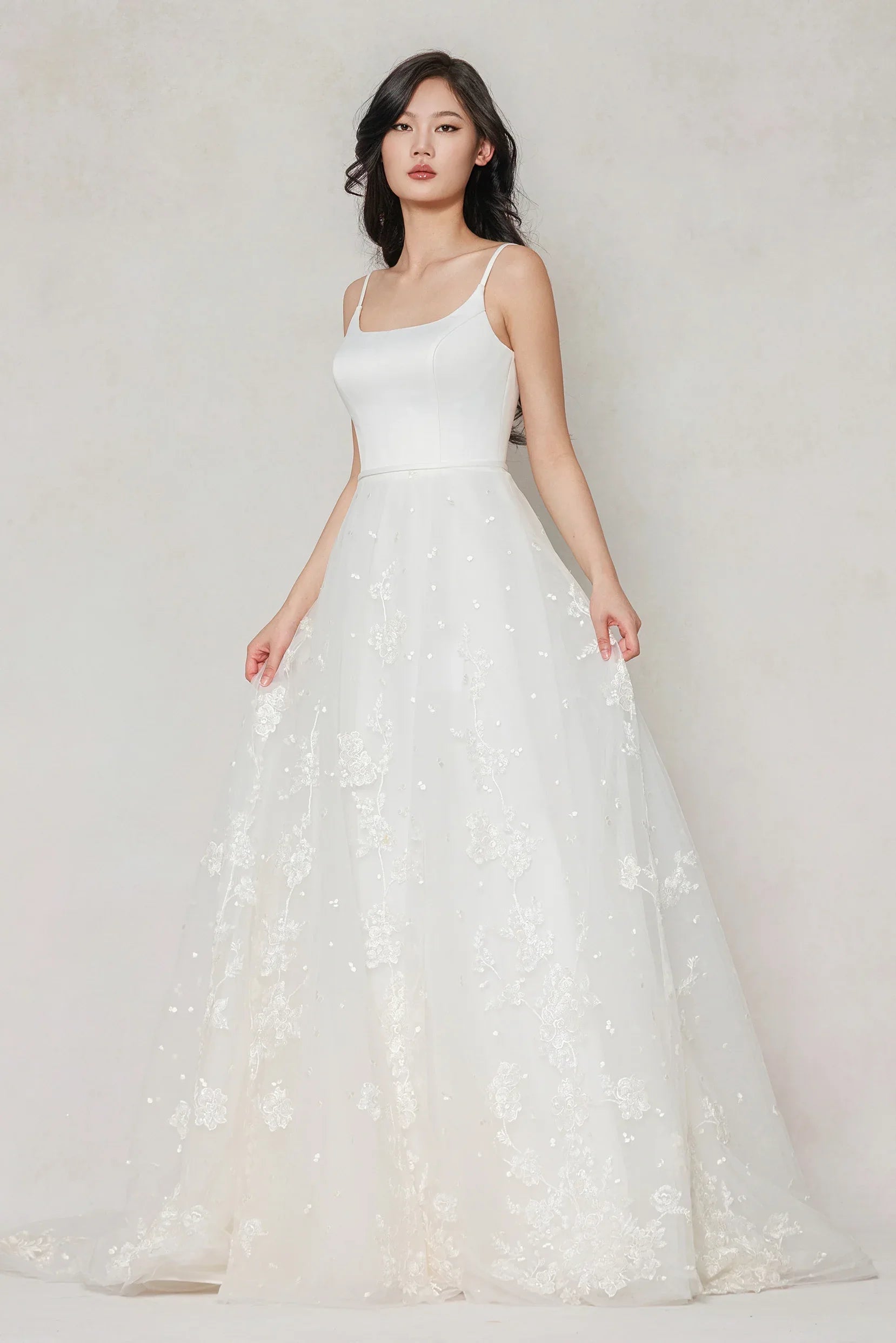 A-Line Court Train Stretch Satin Tulle Wedding Dress CW3603 - COCOMELODY