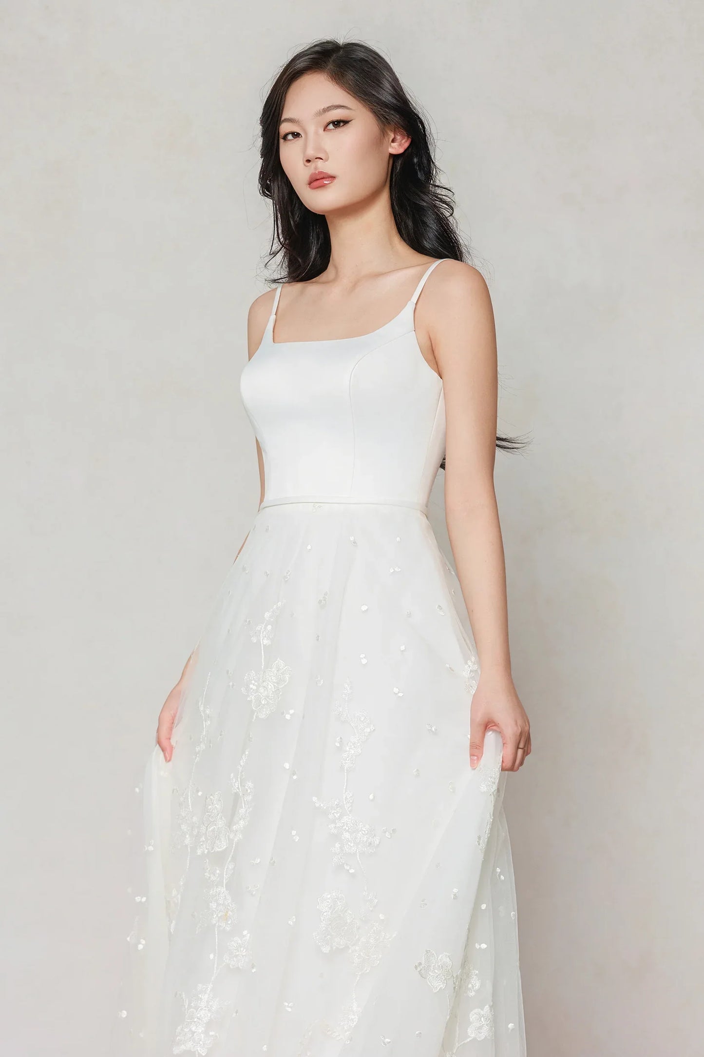 A-Line Court Train Stretch Satin Tulle Wedding Dress CW3603 - COCOMELODY