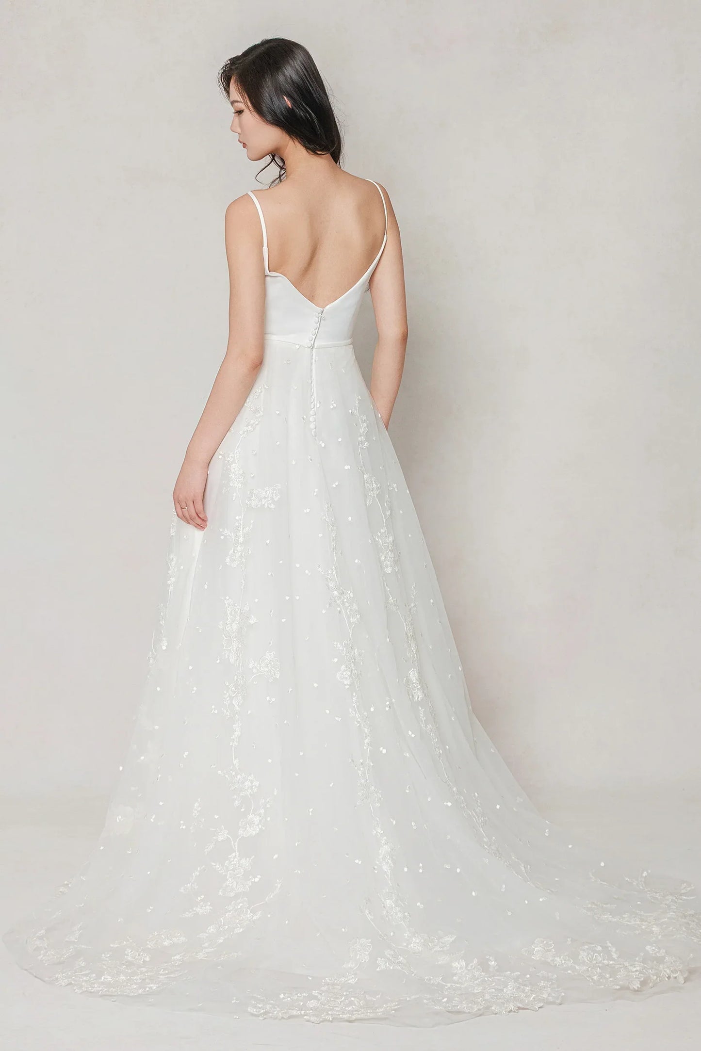 A-Line Court Train Stretch Satin Tulle Wedding Dress CW3603 - COCOMELODY