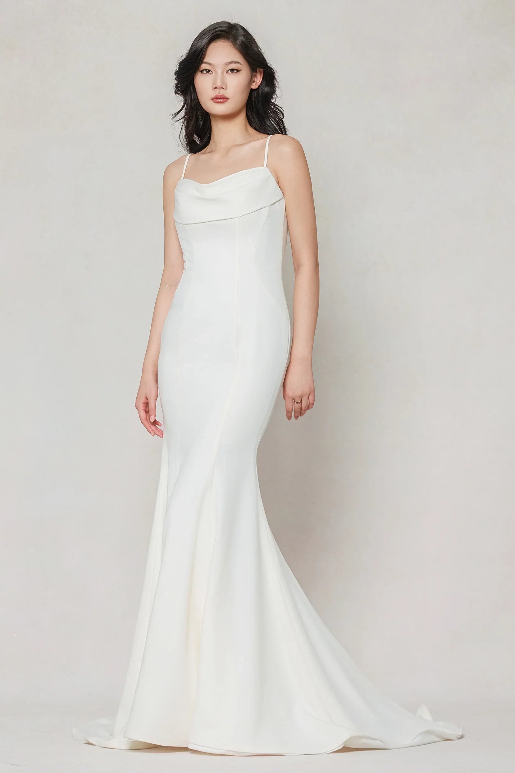 Trumpet-Mermaid Sweep-Brush Train Stretch Satin Wedding Dress CW3605 - COCOMELODY