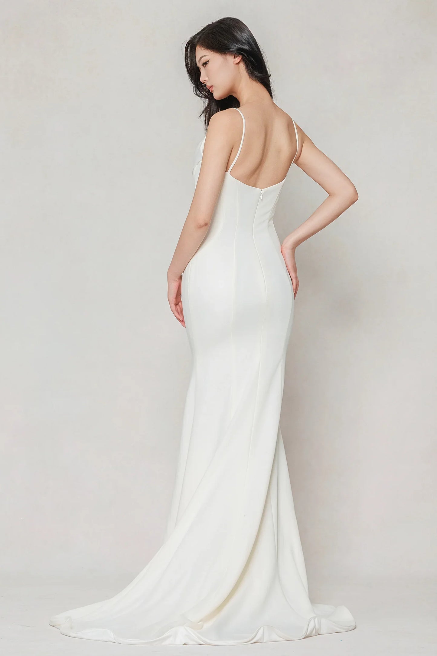 Trumpet-Mermaid Sweep-Brush Train Stretch Satin Wedding Dress CW3605 - COCOMELODY