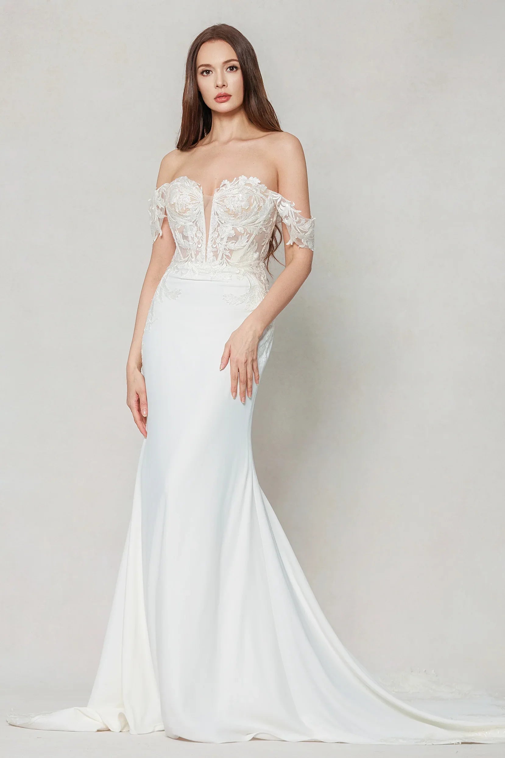 Trumpet-Mermaid Chapel Train Stretch Satin Wedding Dress CW3606 - COCOMELODY