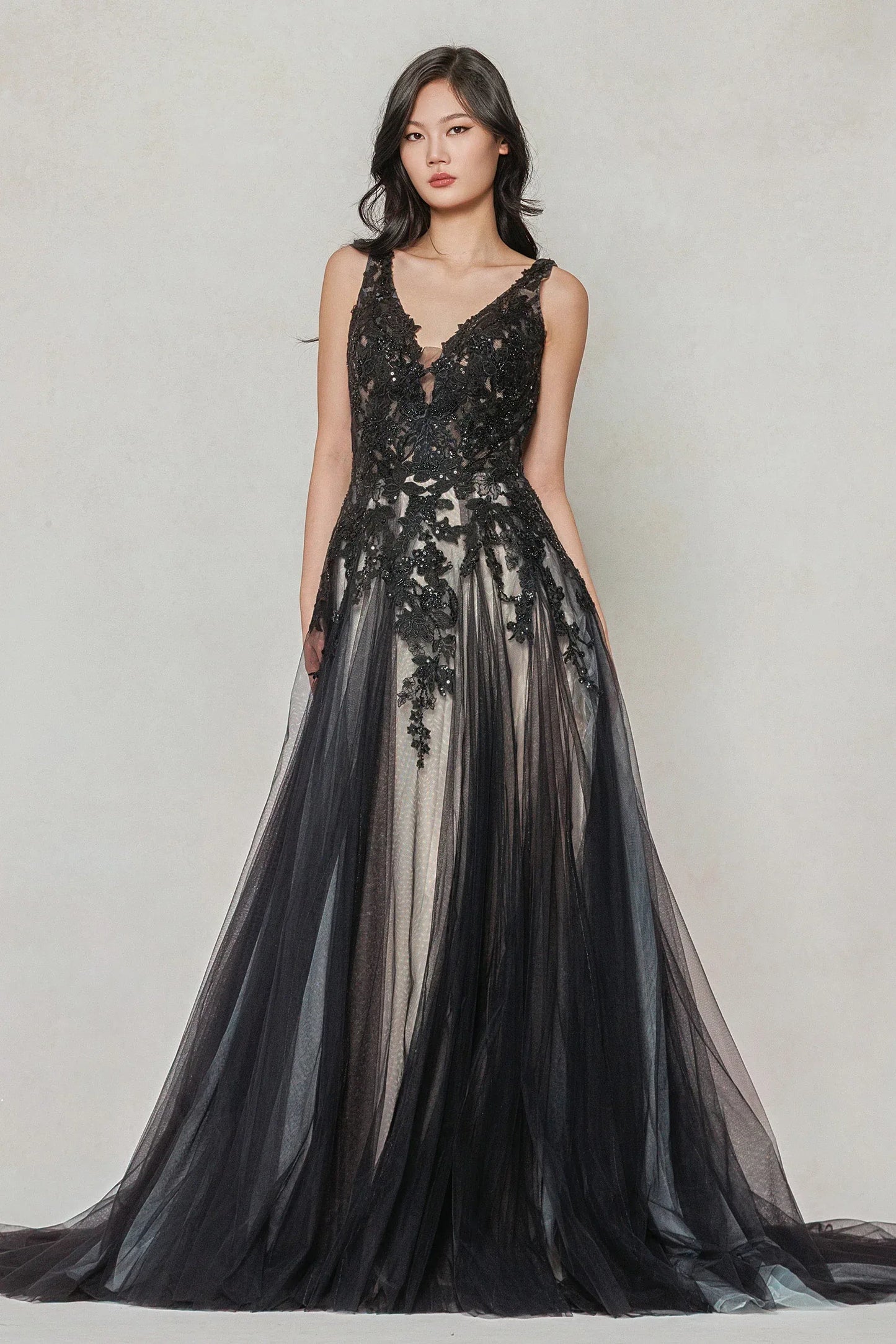 A-Line Sweep-Brush Train Tulle Wedding Dress CW3608 - COCOMELODY