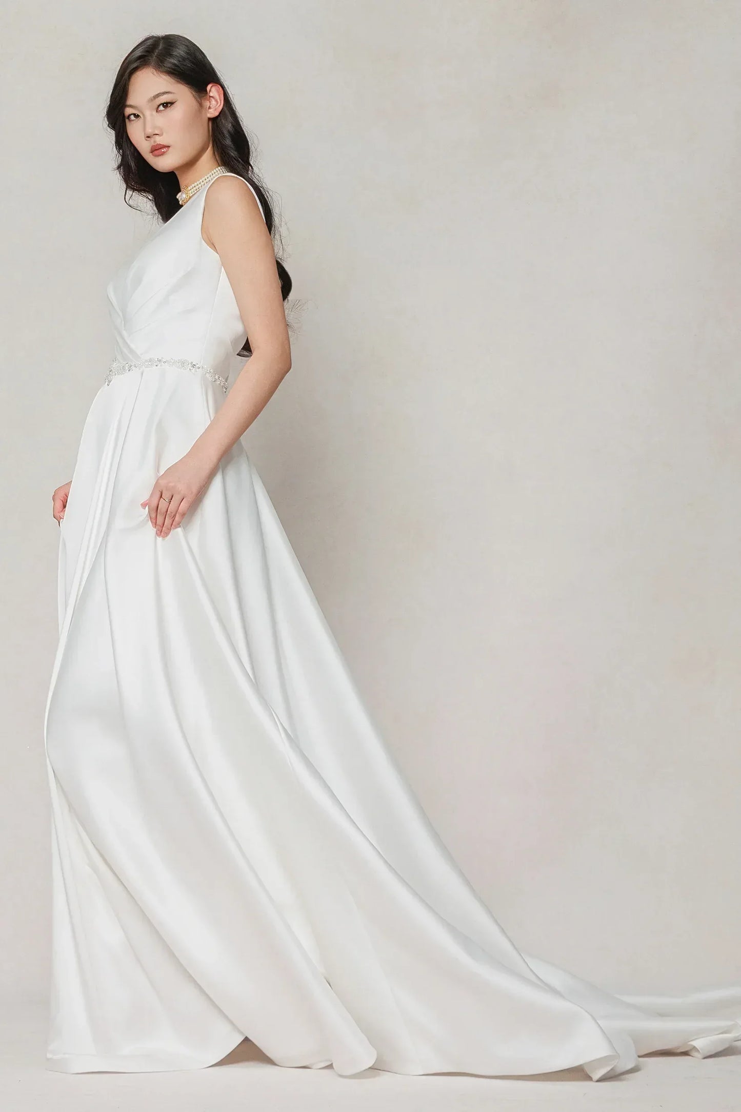 A-Line Court Train Satin Wedding Dress CW3610 - COCOMELODY