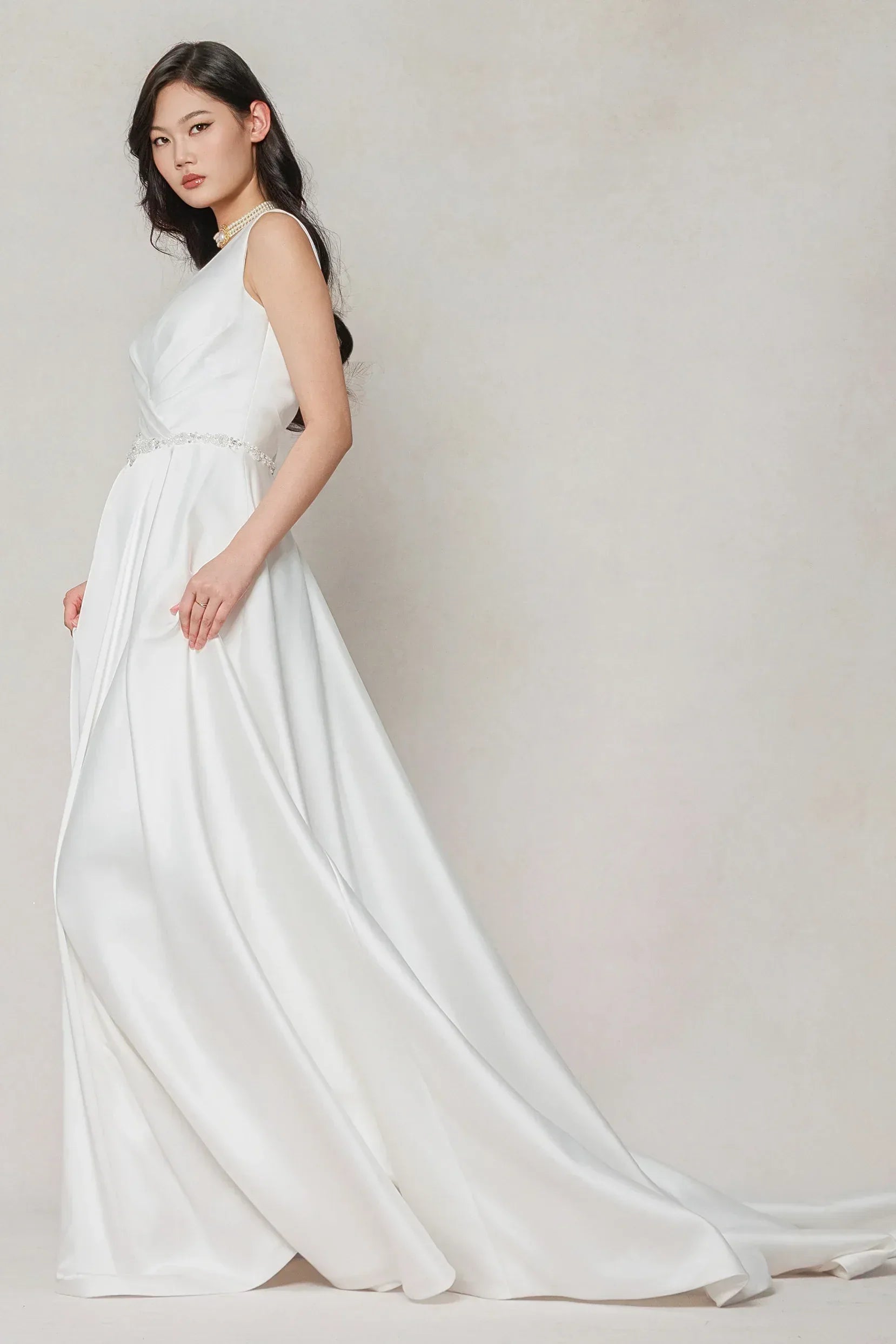 A-Line Court Train Satin Wedding Dress CW3610 - COCOMELODY