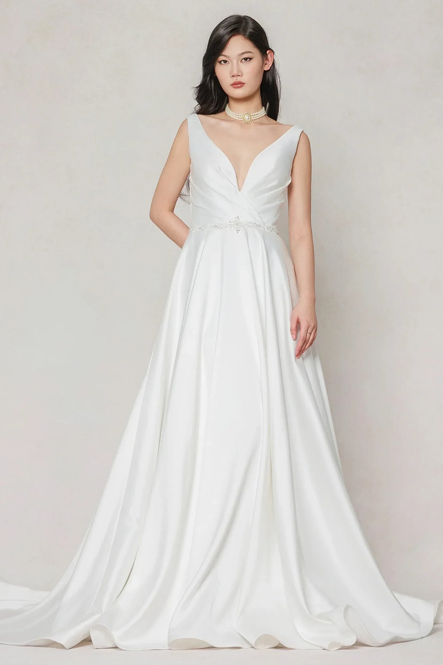 A-Line Court Train Satin Wedding Dress CW3610 - COCOMELODY